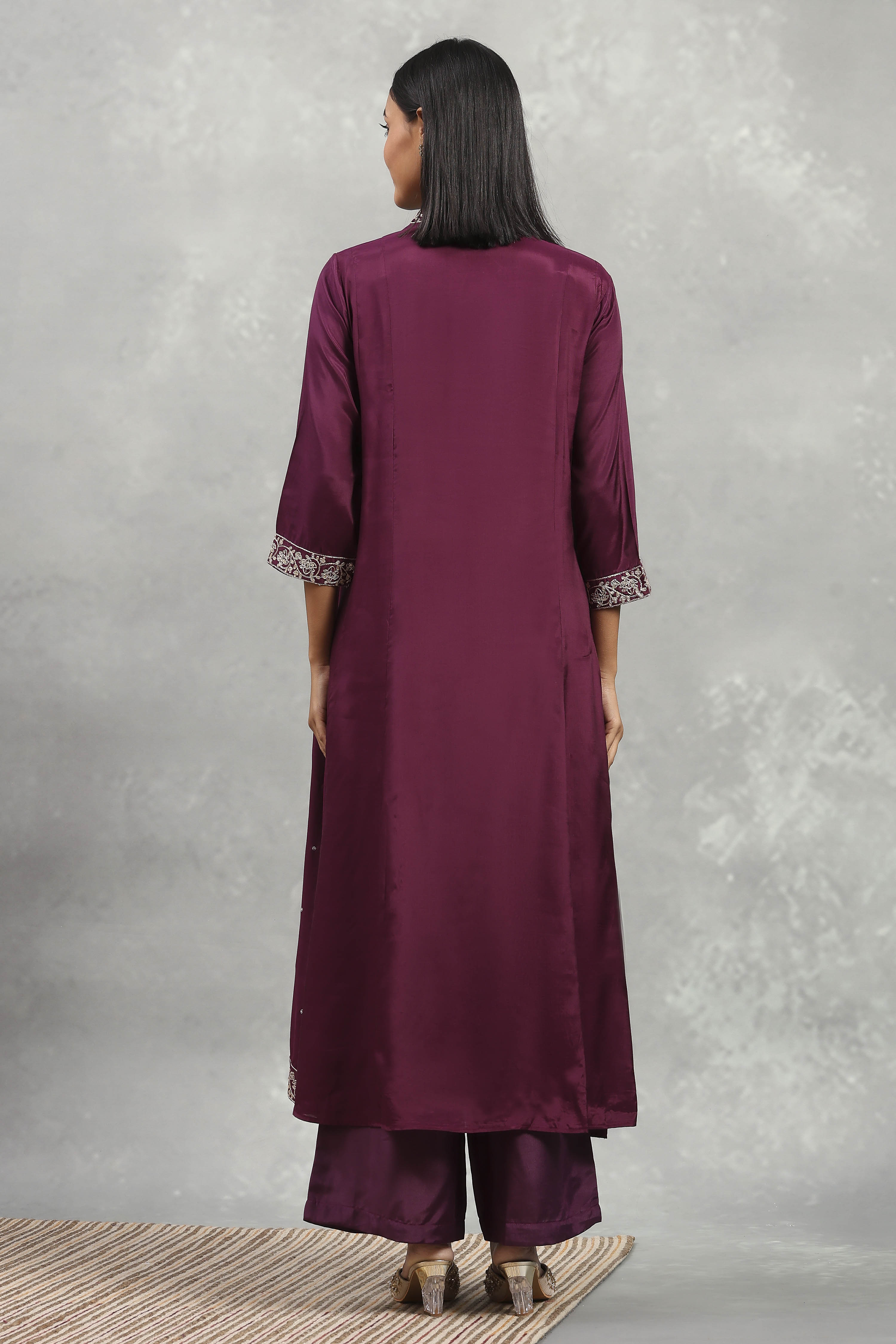 Purple Viscose Rayon Embroidered Kalidar Suit Set image number 4