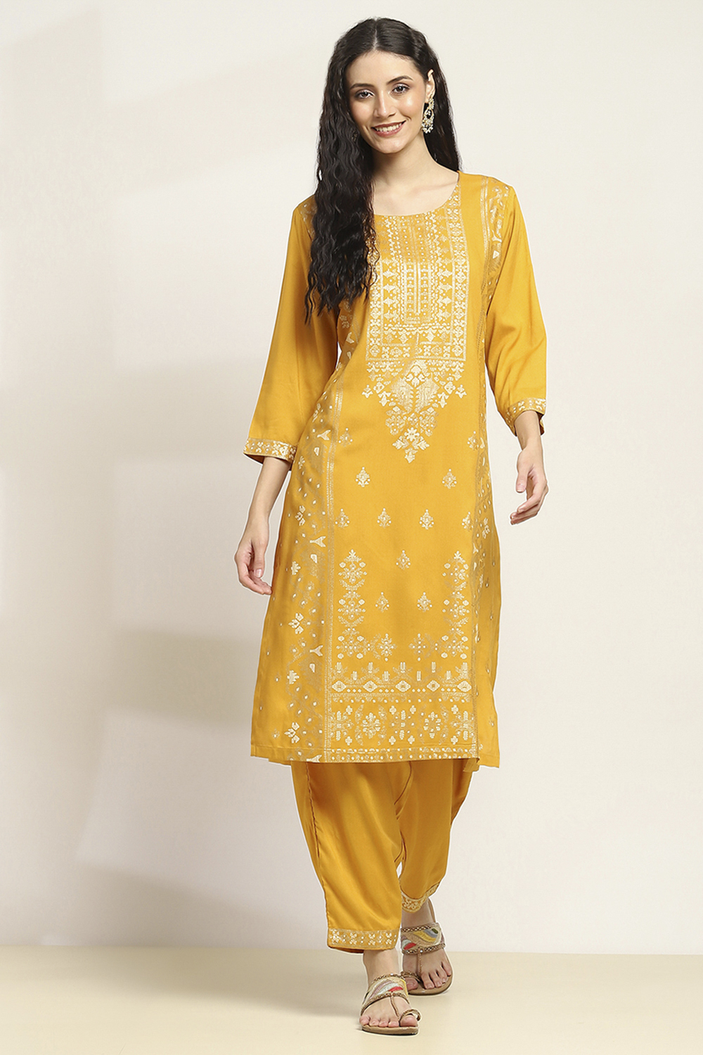 Black Viscose Rayon Printed Straight Kurta Pants Set image number 6