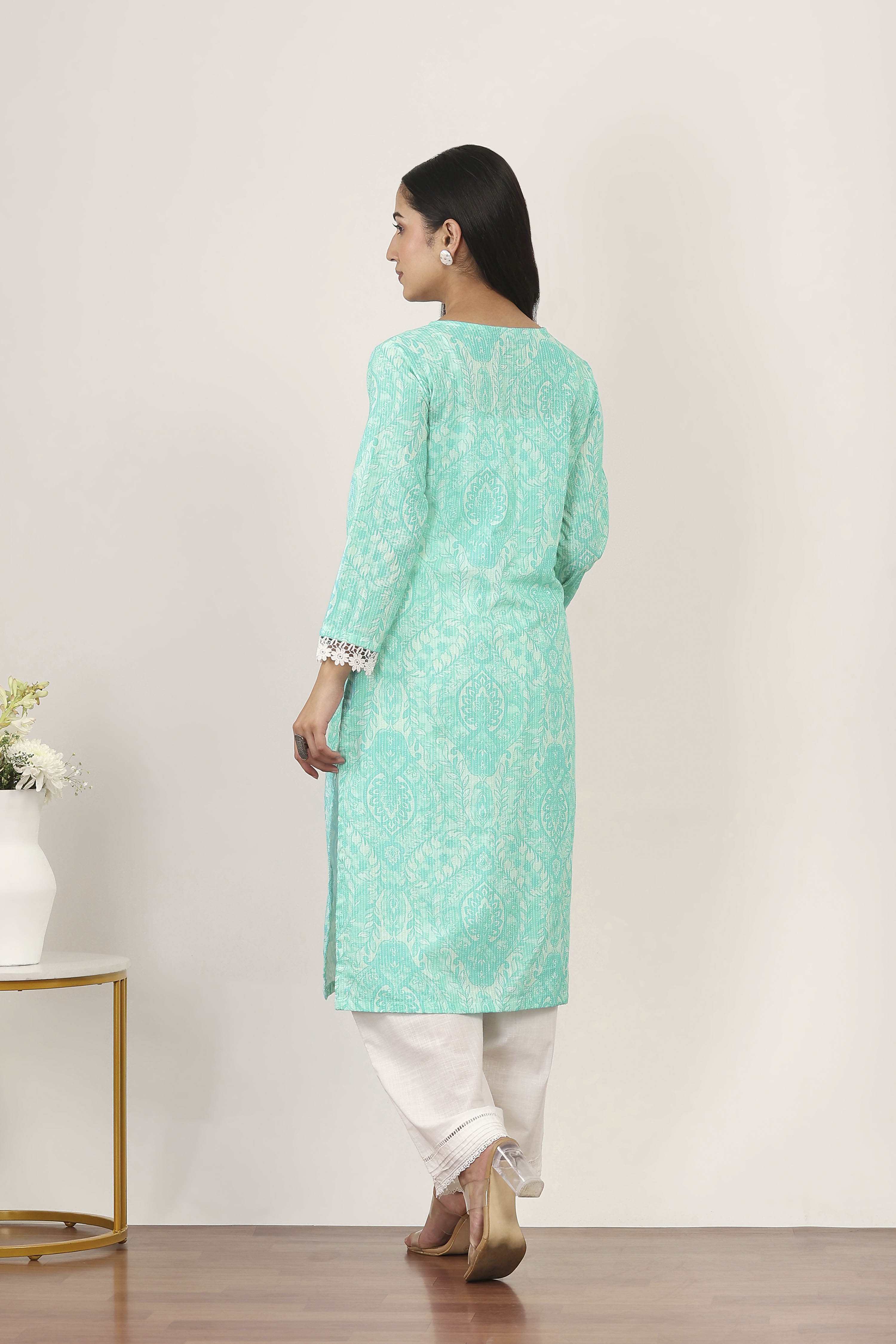 Blue Cotton Straight Kurtas image number 3