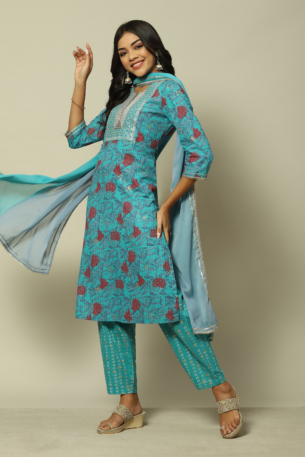 Pink Cotton Straight Printed Kurta Palazzo Suit Set image number 0