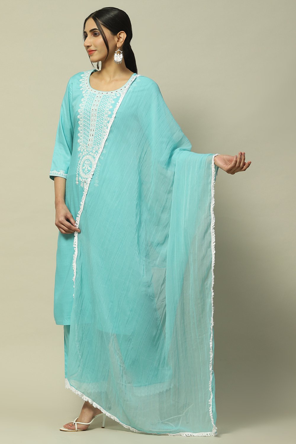 Coral Poly Chiffon Solid Crinkled Dupatta image number 0