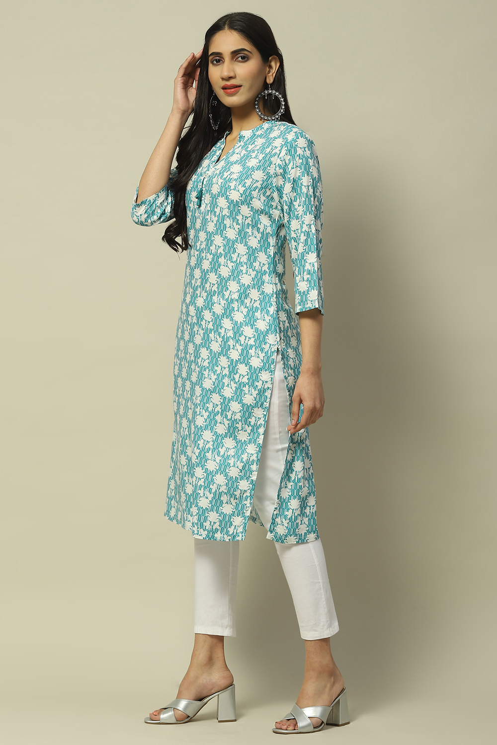 Sea Blue Rayon Staight Kurta image number 2