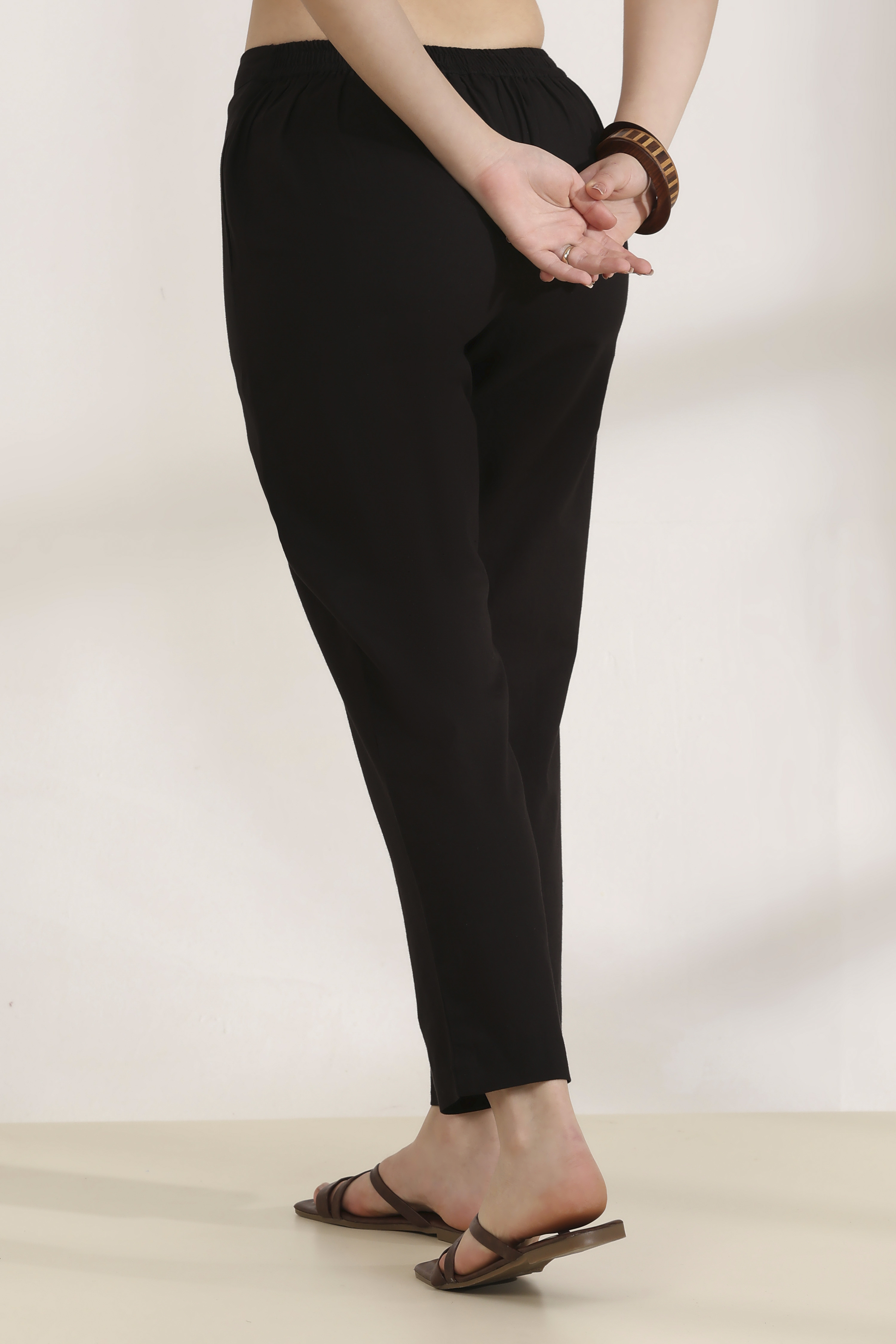 Black Rayon Straight Palazzos image number 5