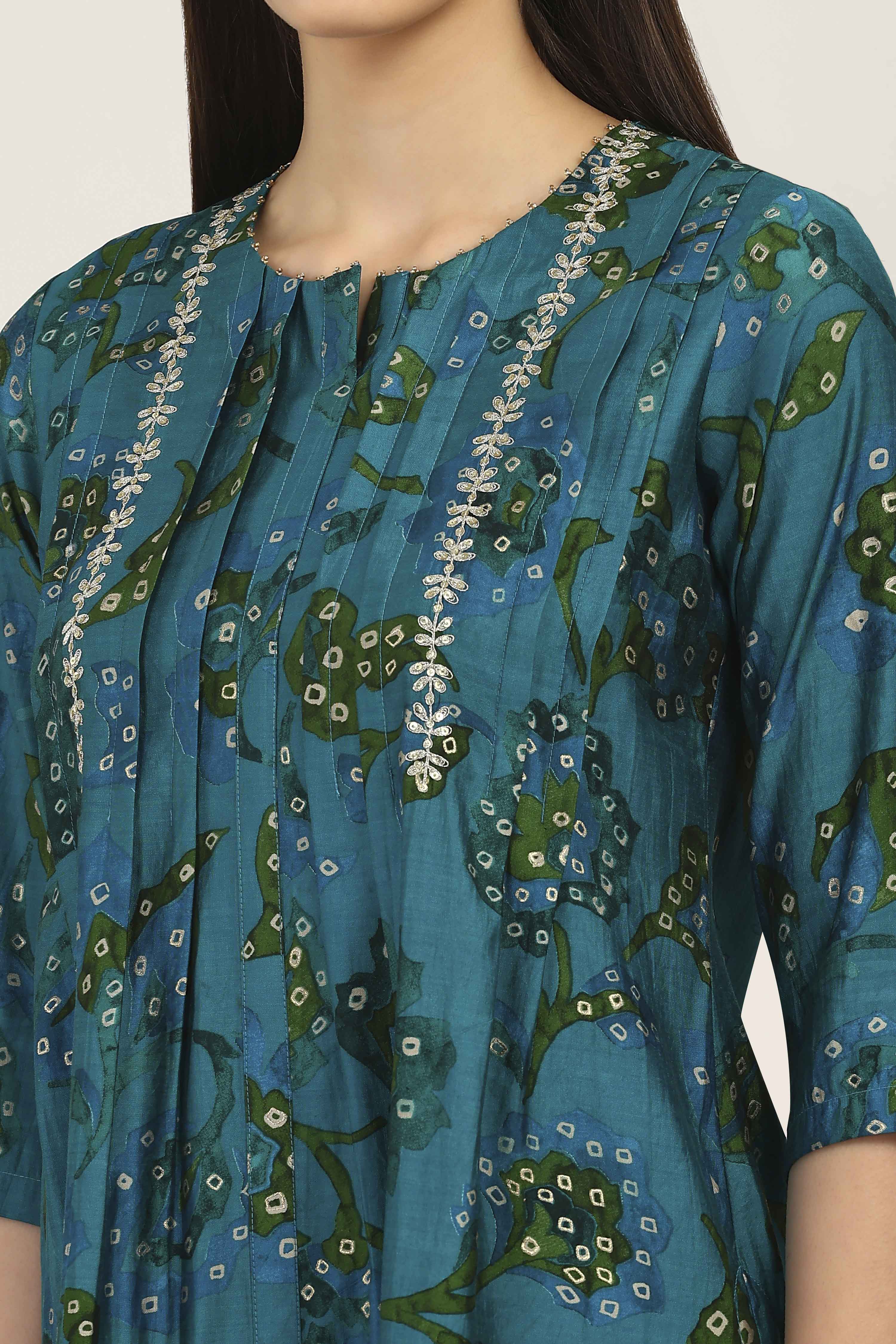 Green Viscose Polyester Viscose Rayon Kurta Pants Set image number 1