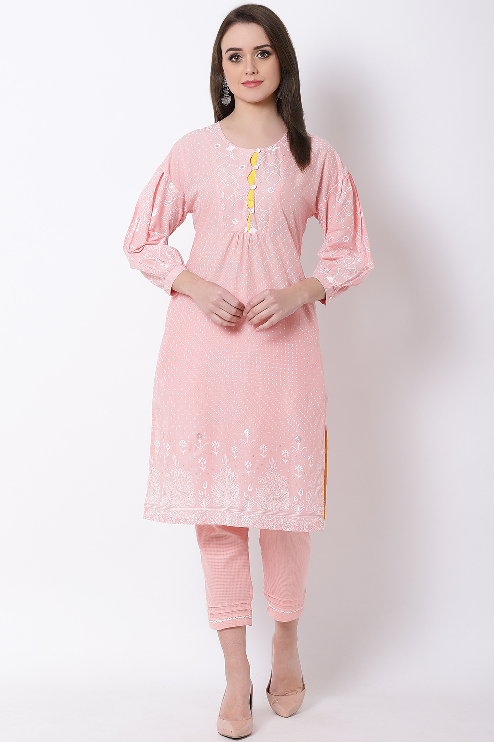 Peach Cotton Straight Kurta image number 0