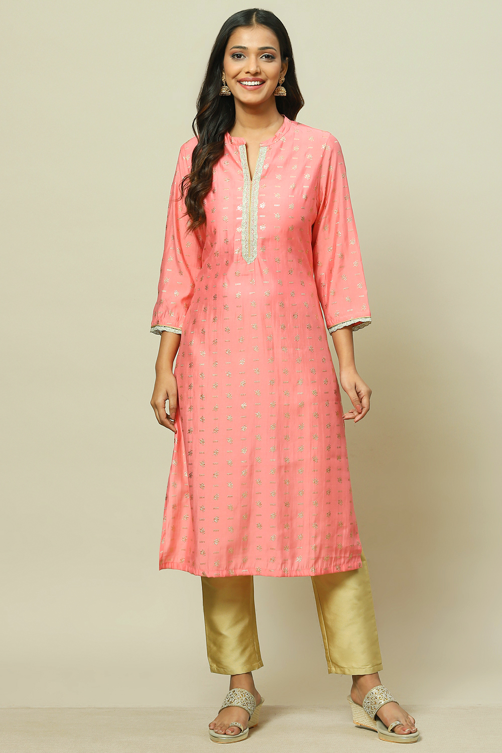 Pink LIVA Straight Kurta image number 5