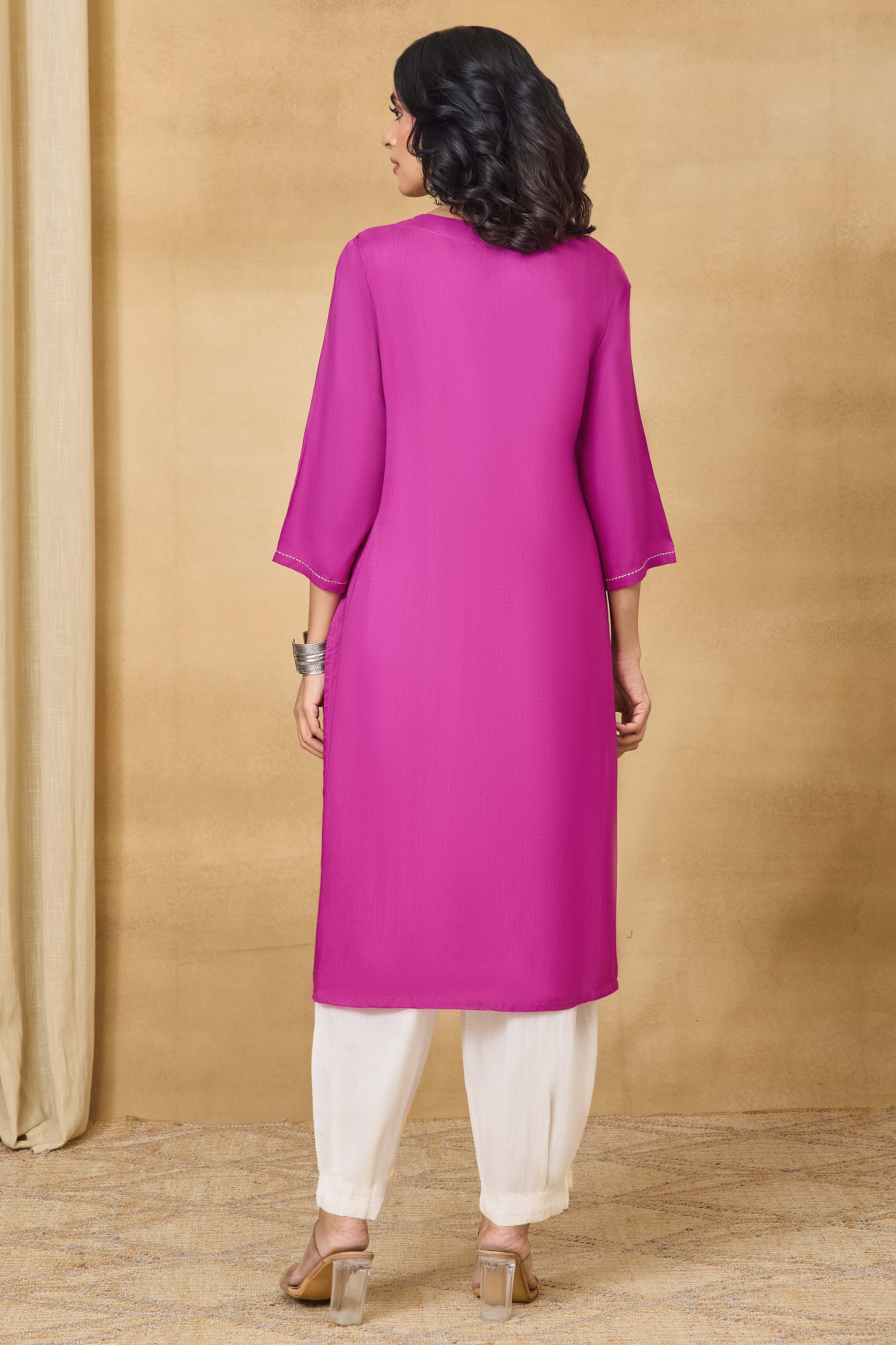 Pink Viscose Rayon Straight Solid Kurta image number 4