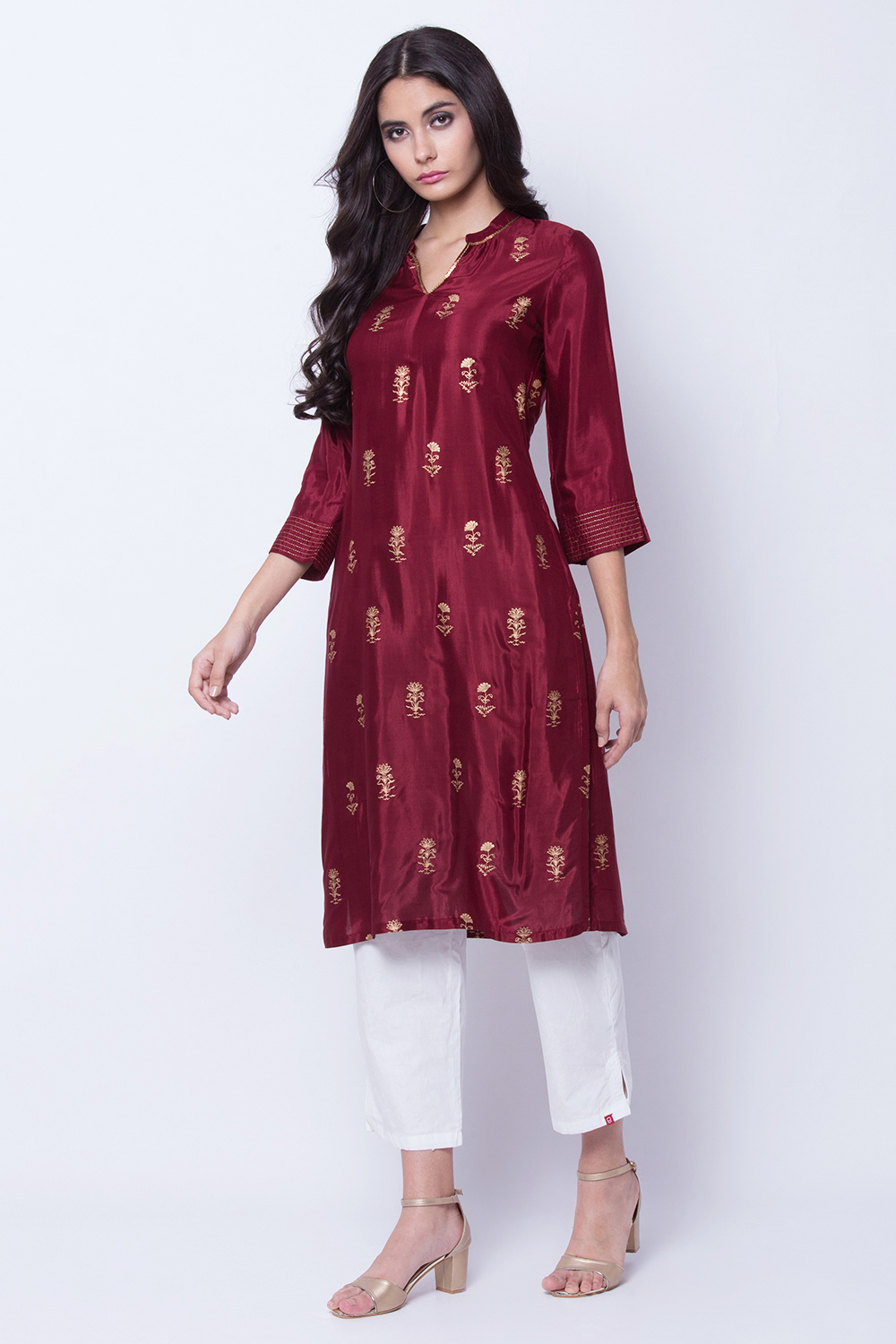 Maroon Shantoon Straight Kurta image number 3