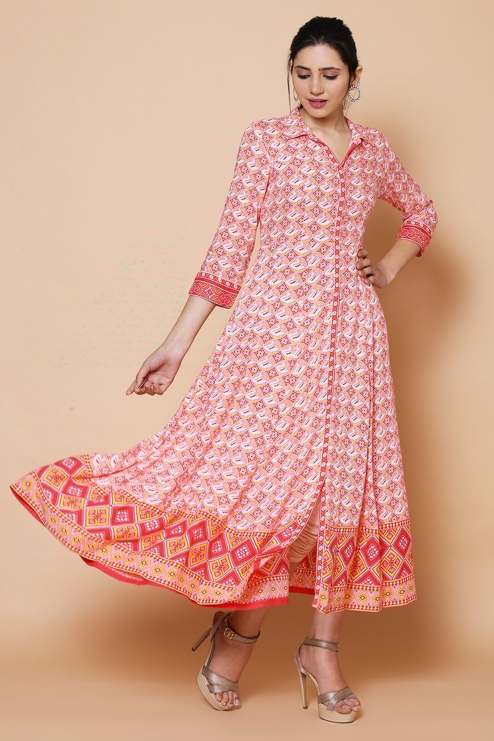 Peach Viscose Rayon Kalidar Dress image number 4