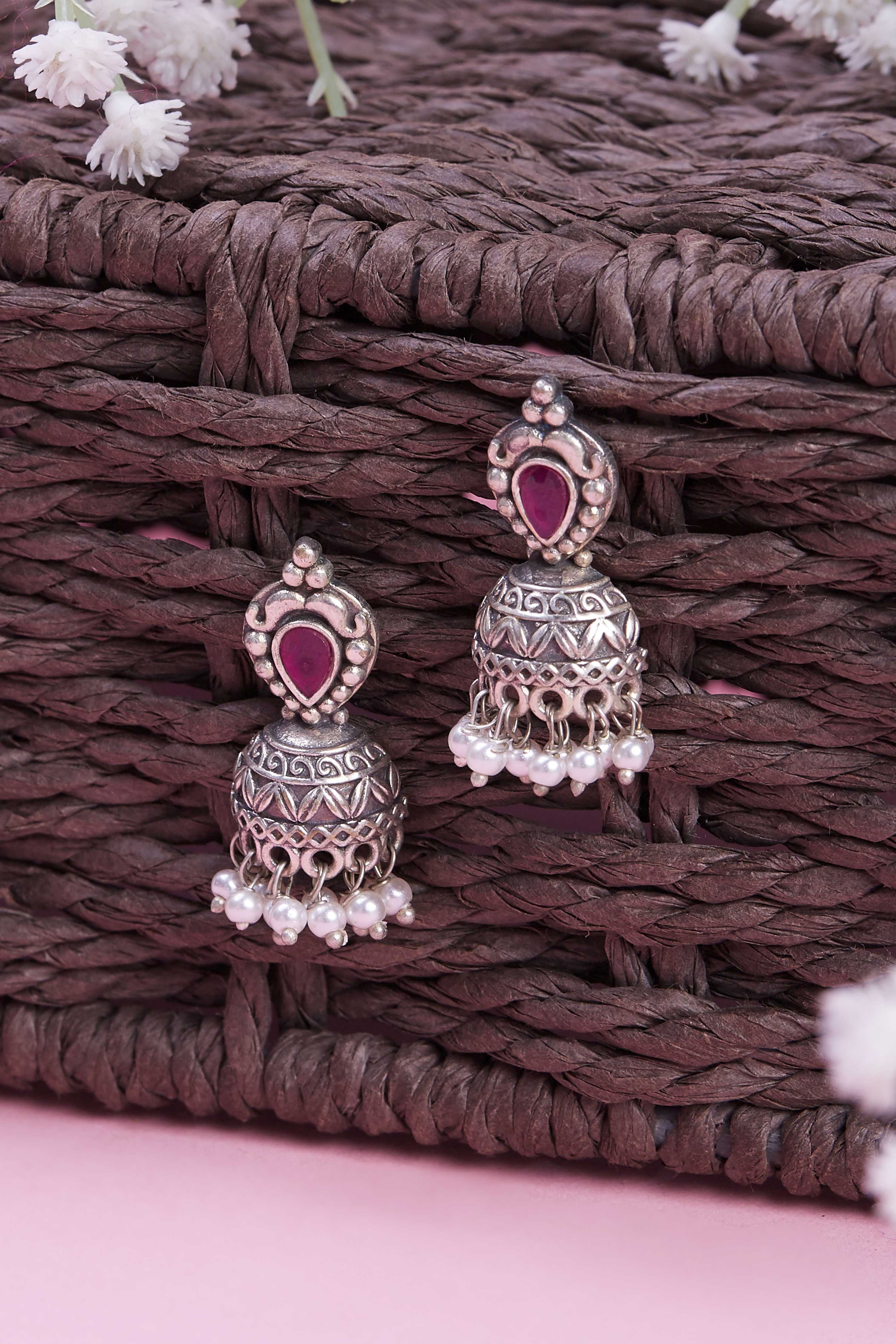 Dark Pink Brass Jhumka image number 0