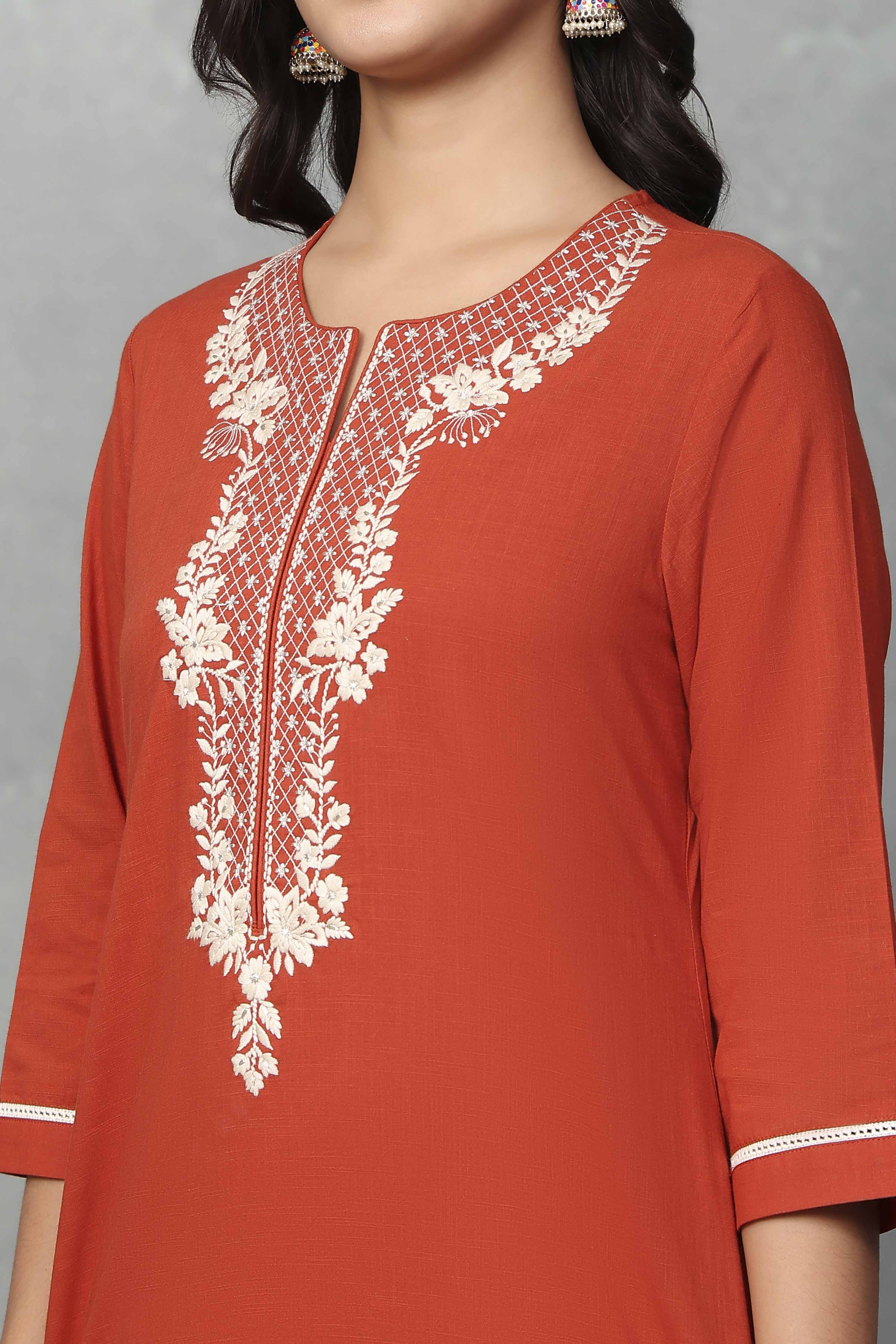 Brown Cotton Straight Suit Sets image number 1