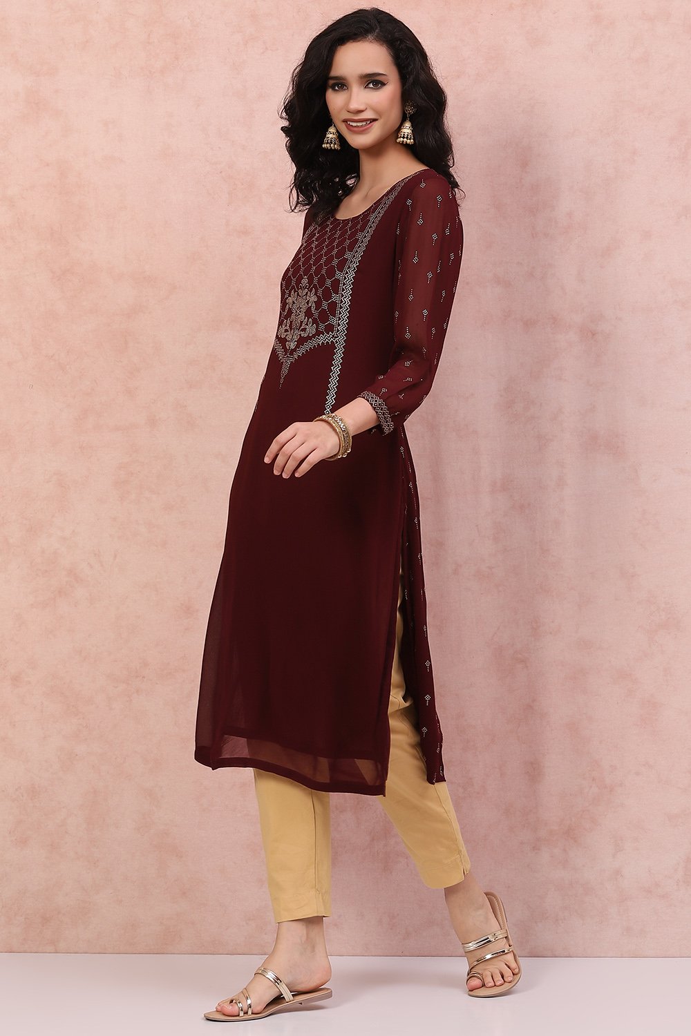 Brown Art Silk Straight Kurta image number 2