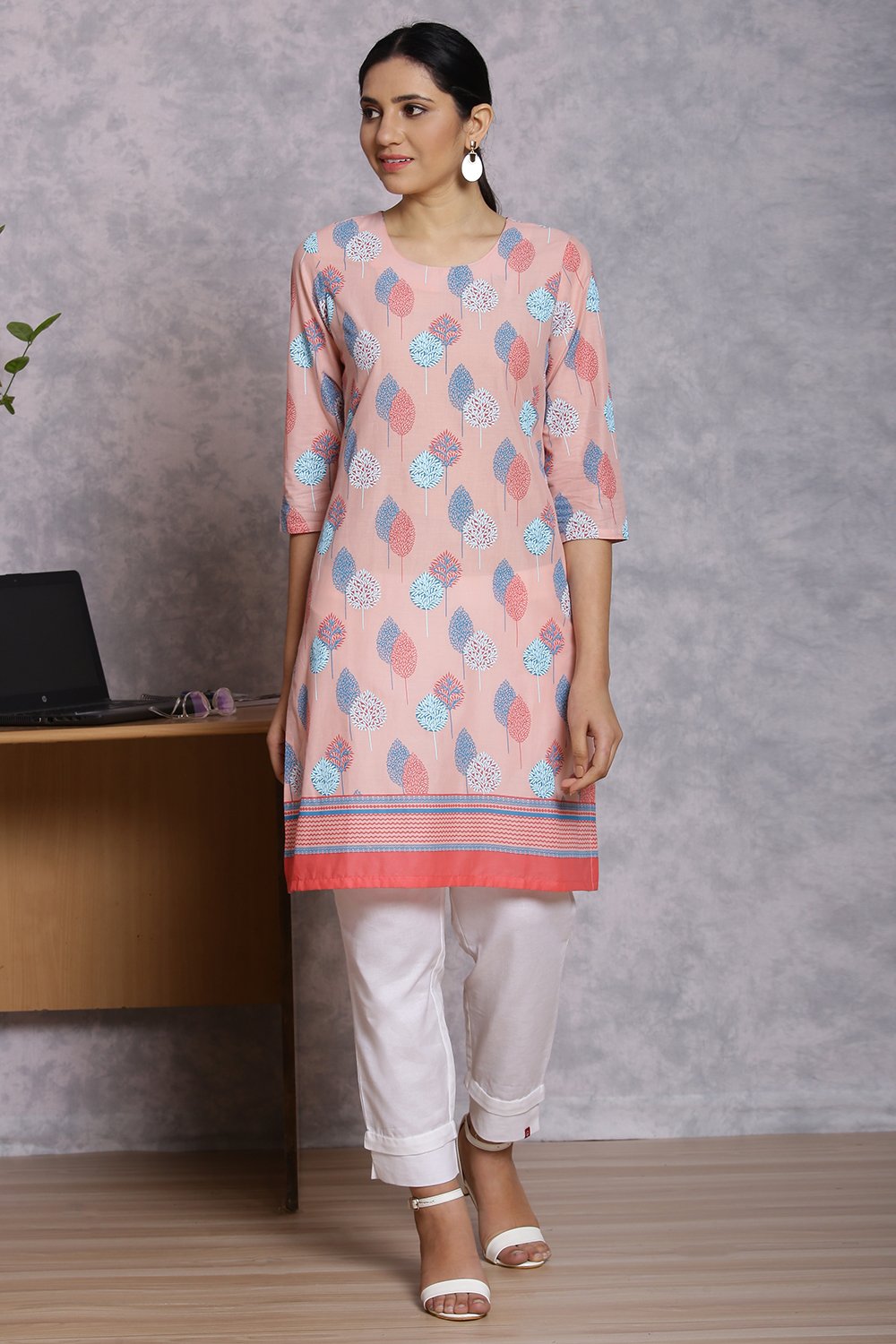 Orange Cotton And Cambric Straight Kurta image number 0