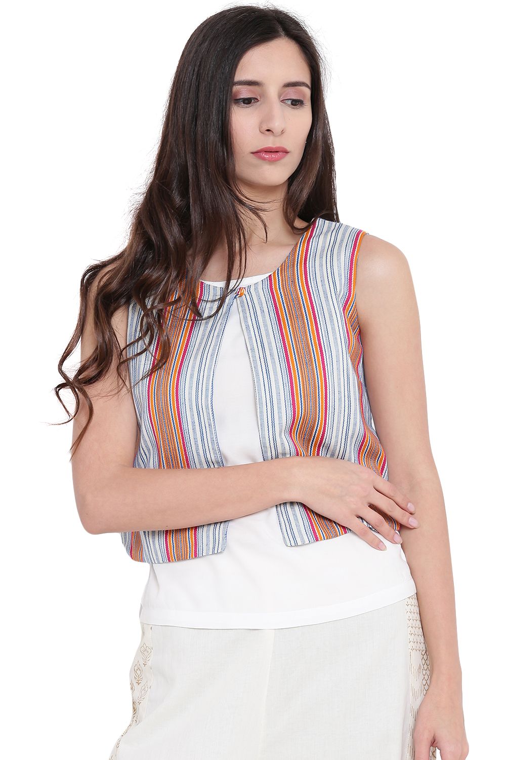 Ecru Cotton Reversible Koti Jacket image number 0