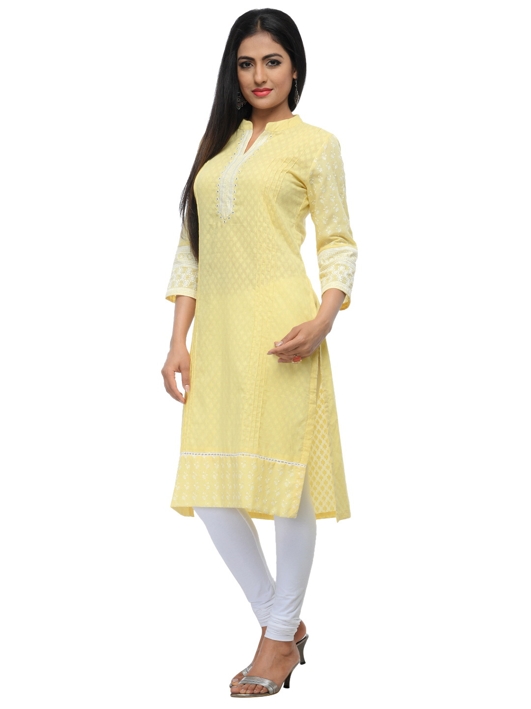 Light Yellow Cotton Straight Kurta image number 4