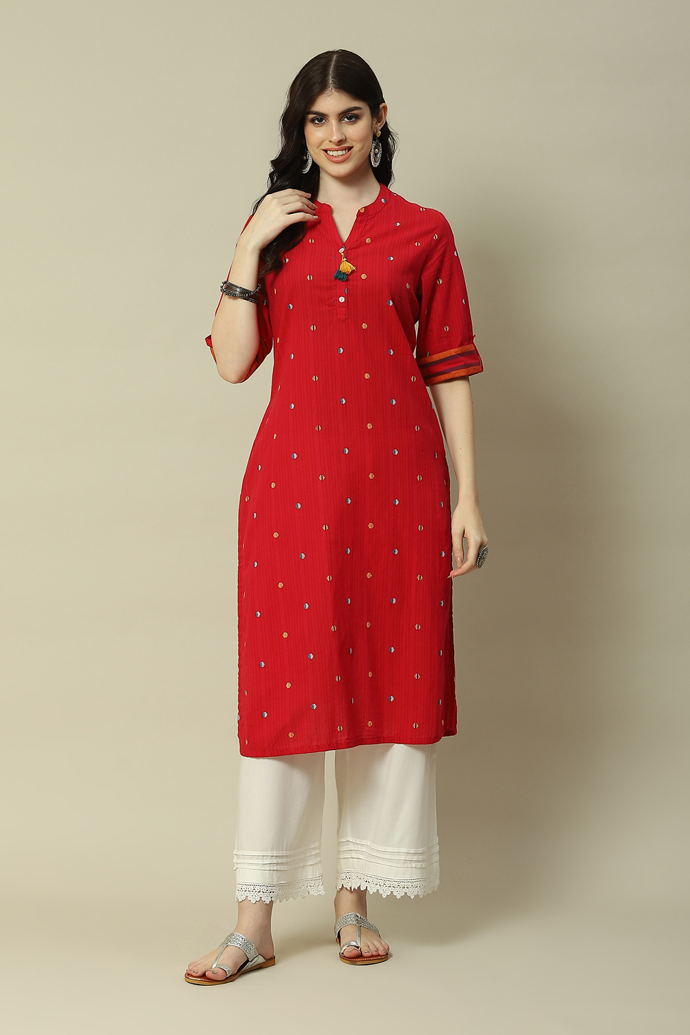 Pink Cotton Straight Printed Kurta image number 5