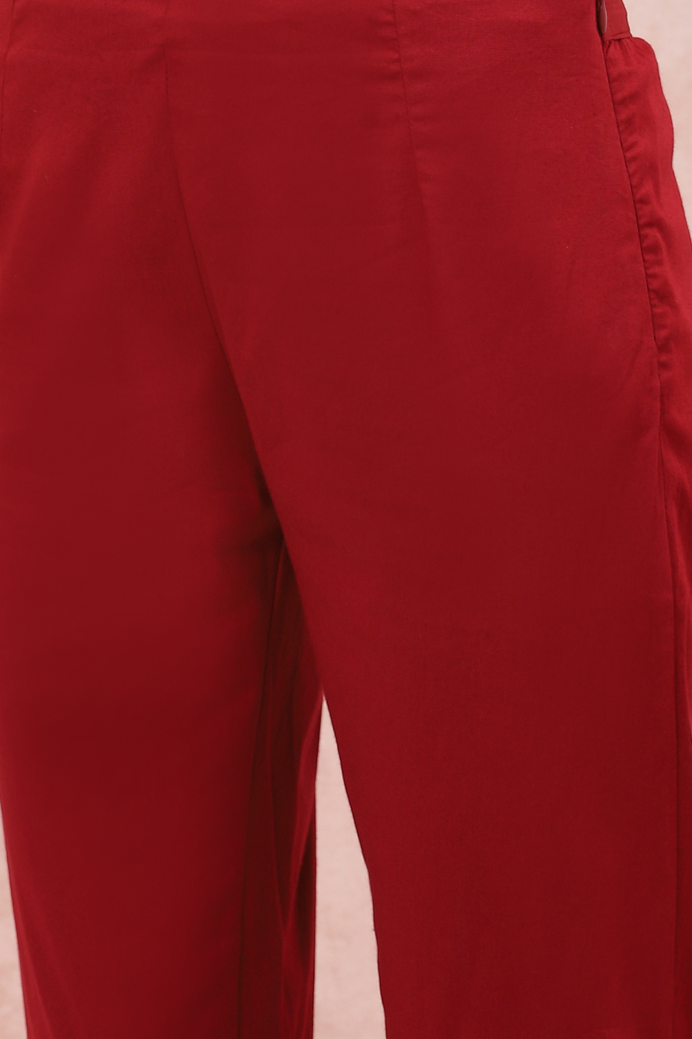 Maroon Poly Cotton Slim Pants image number 1