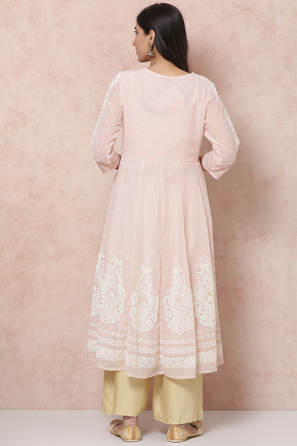 Pastel Pink Art Silk Kalidar Kurta image number 4