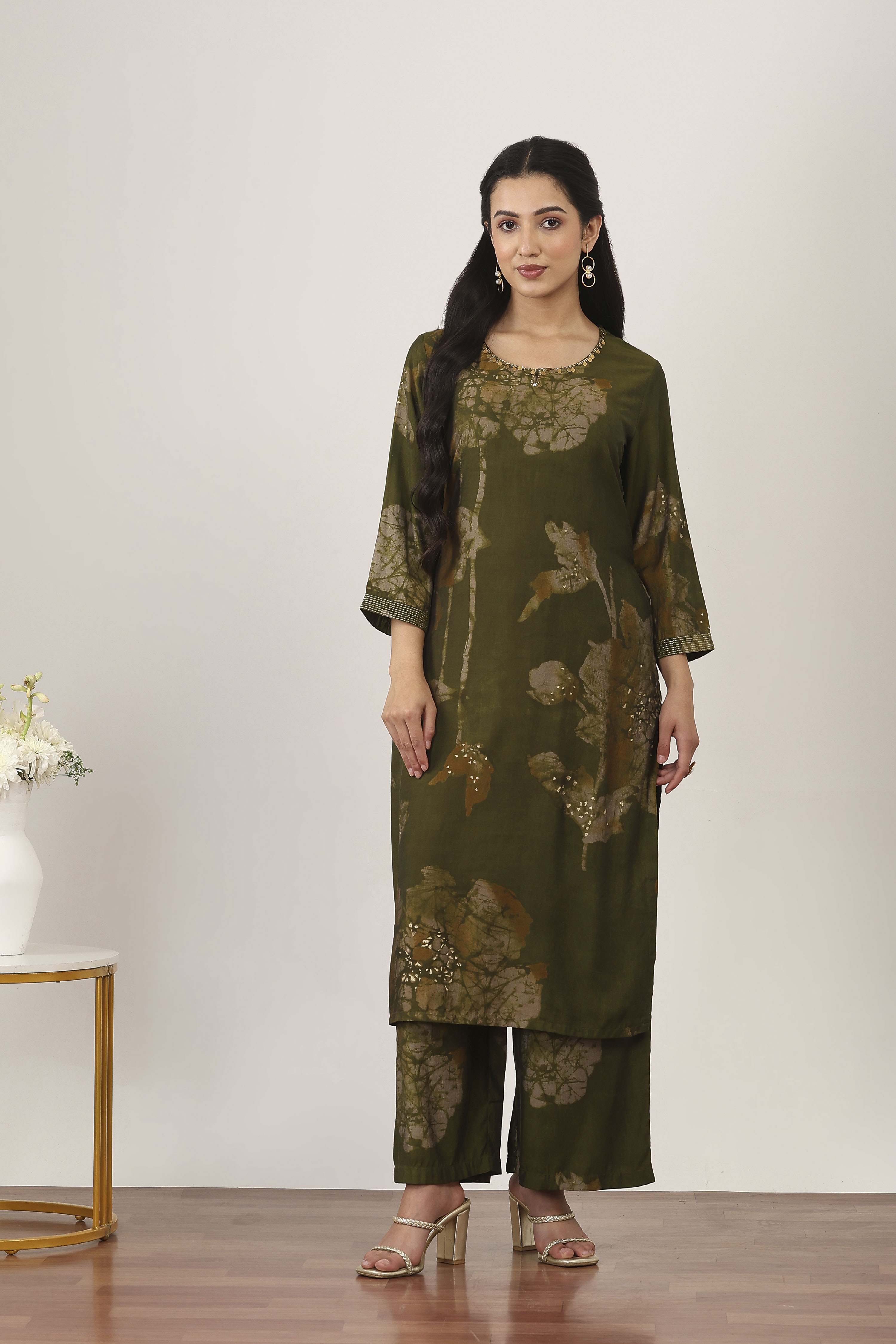 Yellow Viscose Polyester Kurta Pants Set image number 6