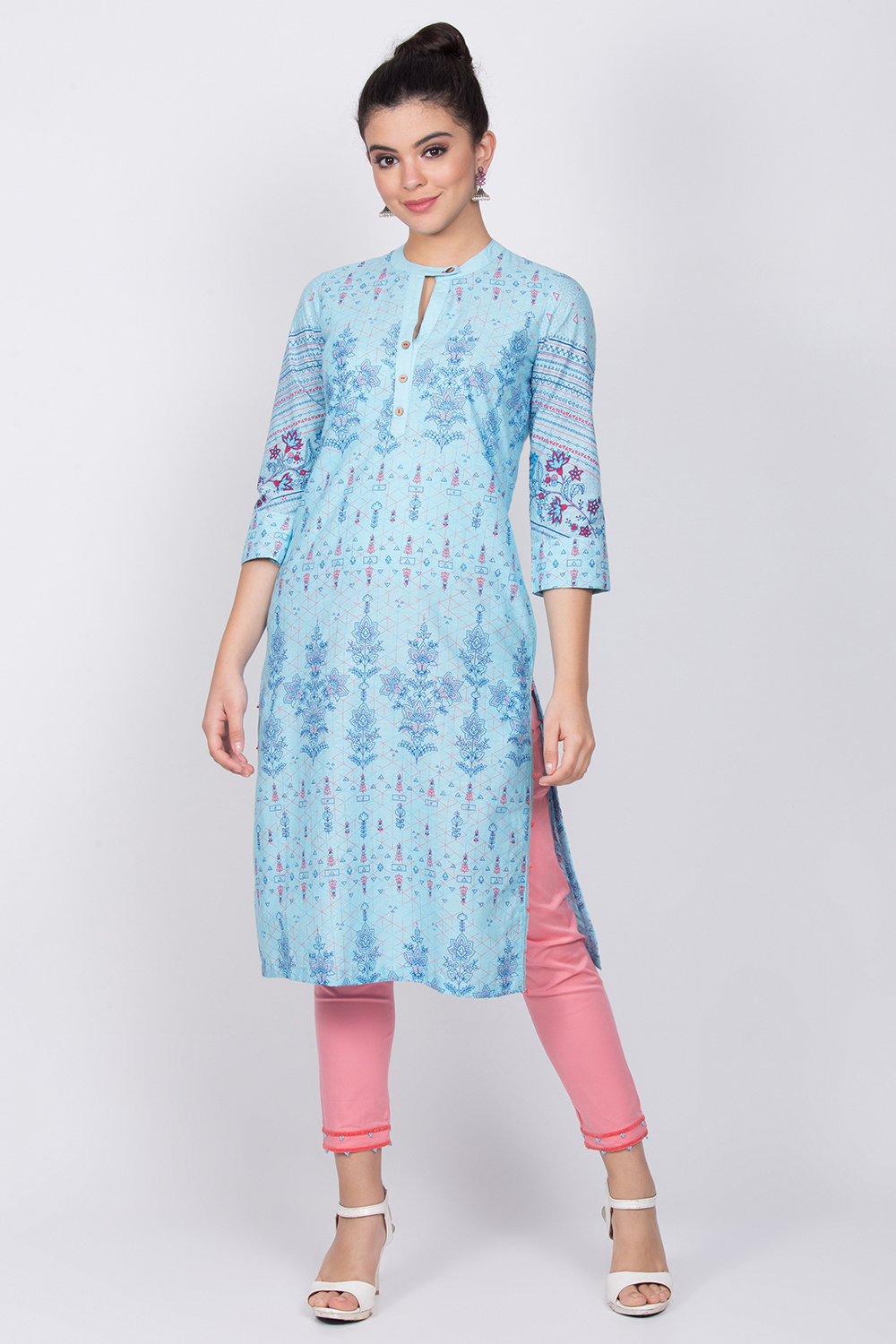 Sky Blue Cotton Straight Kurta image number 0