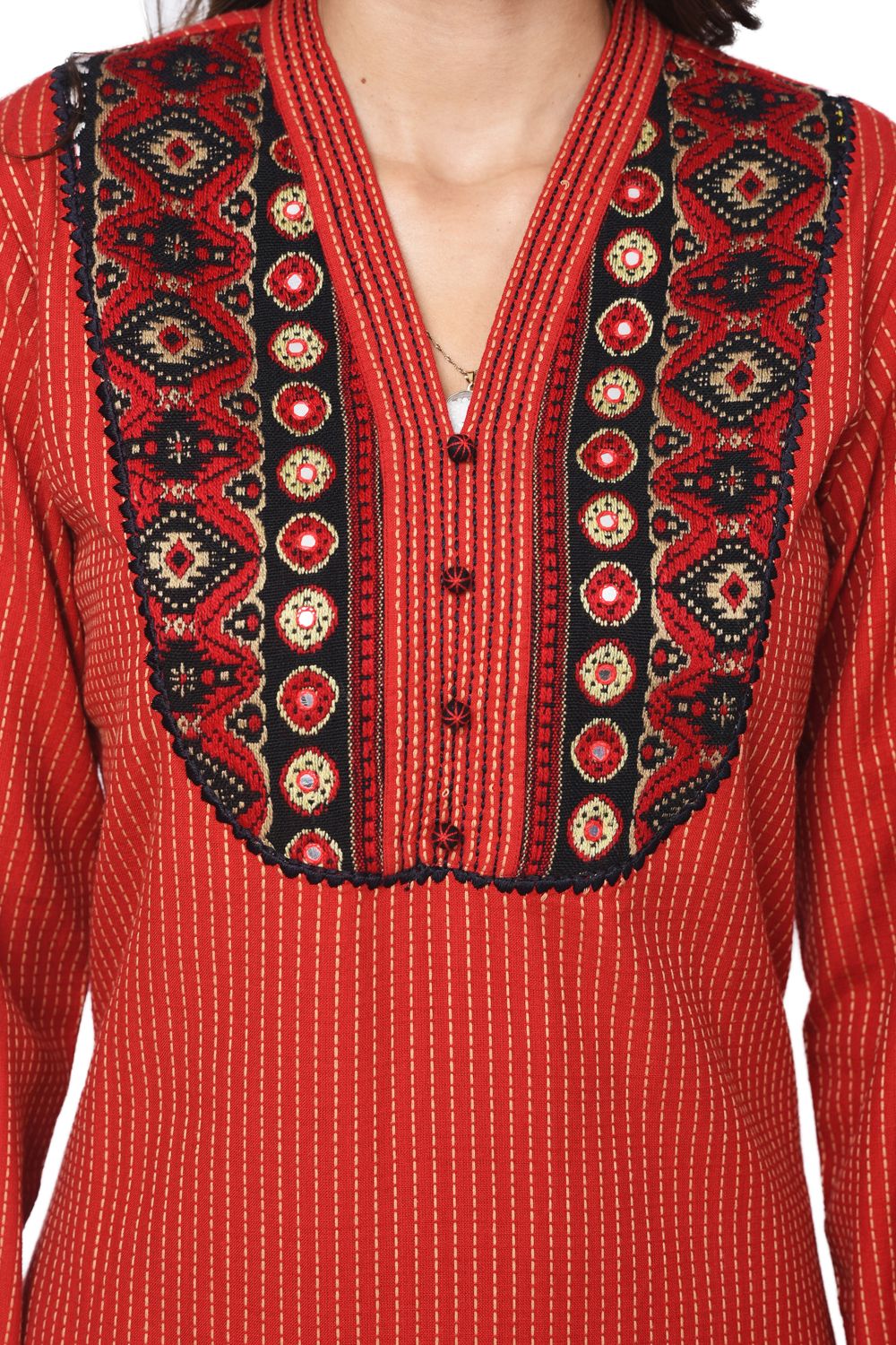 Red Straight Cotton Kurta image number 3