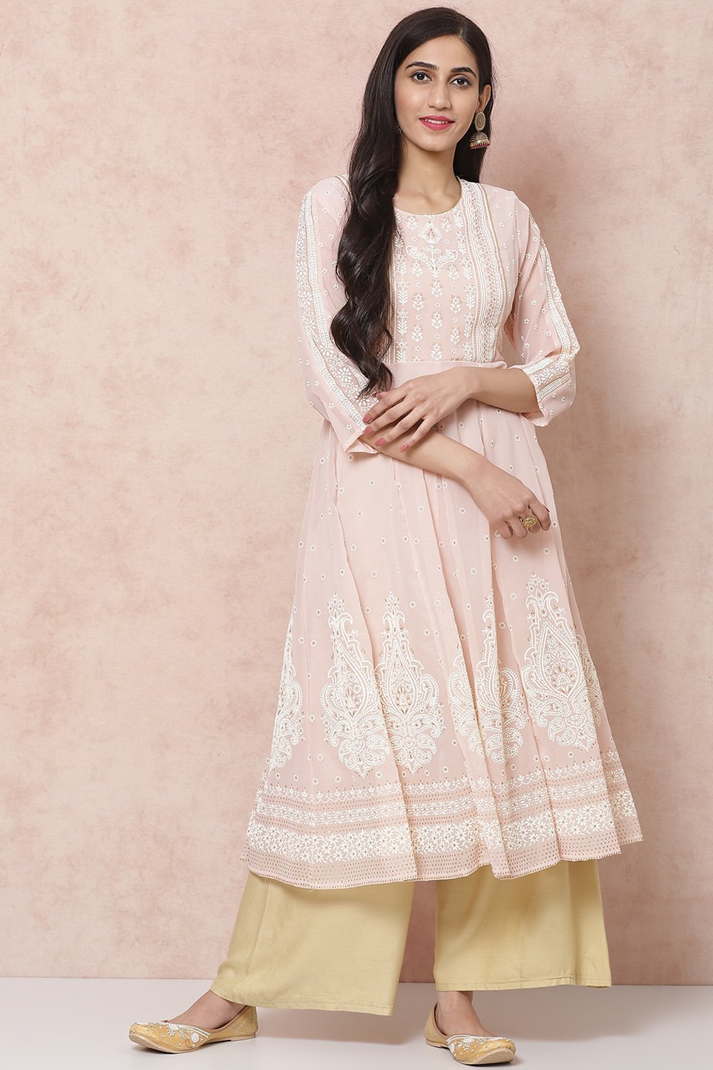 Pastel Pink Art Silk Kalidar Kurta image number 0