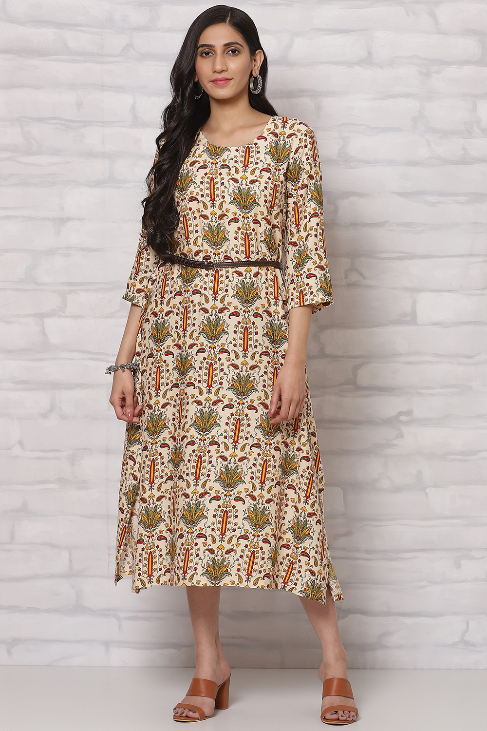 Cream LIVA A Line Dress image number 0