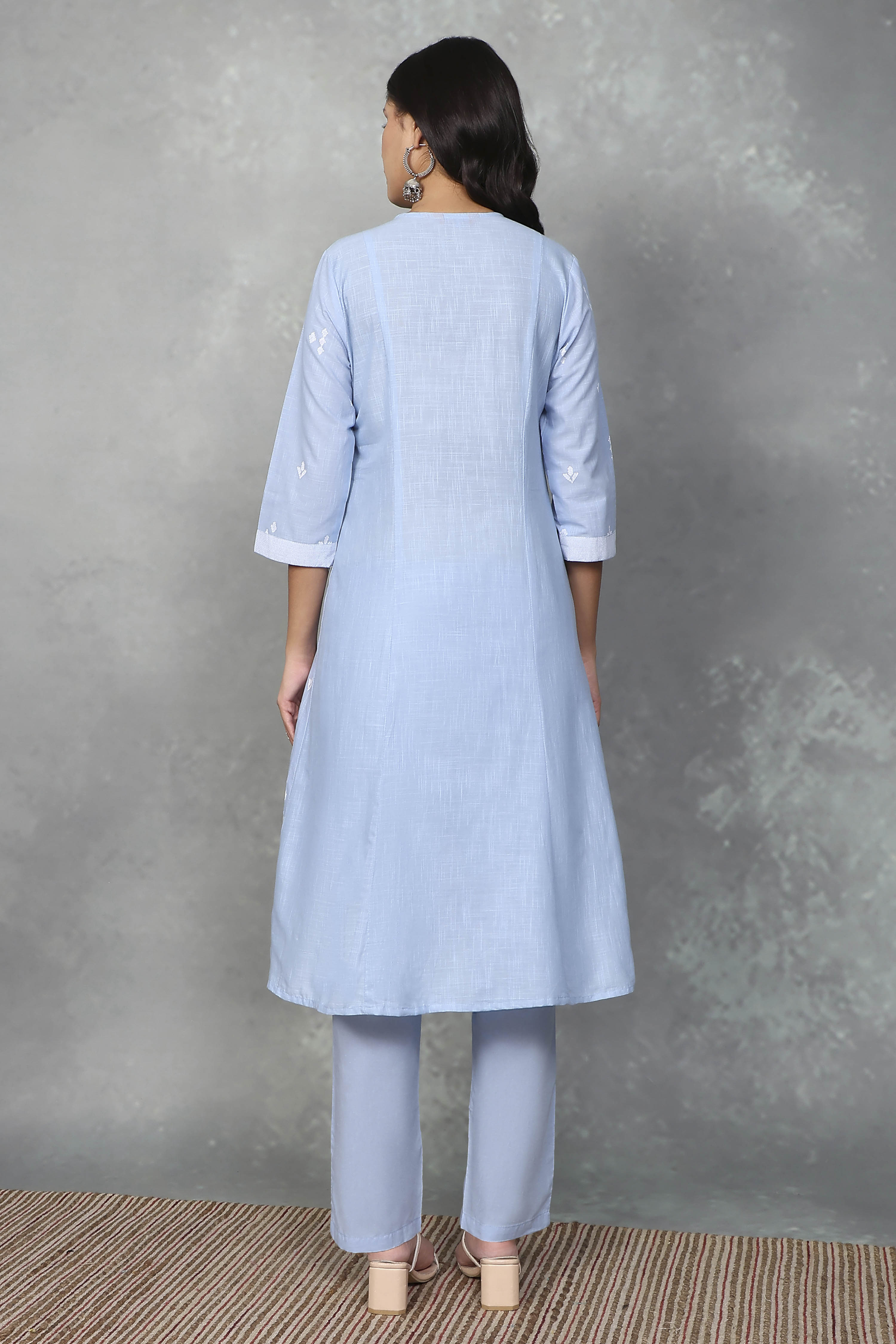 Blue Cotton Kurta Pants Set image number 4