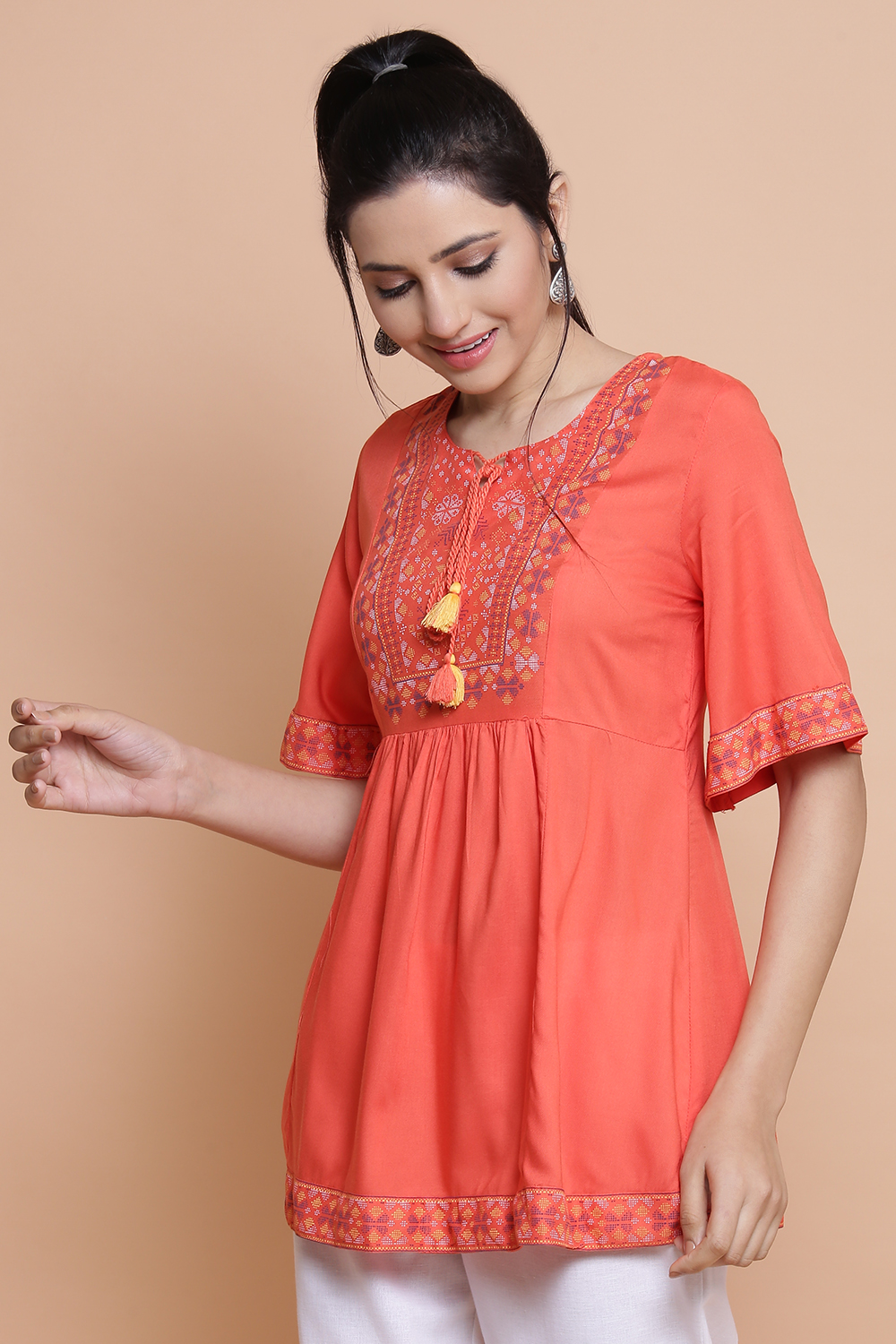 Coral Viscose Rayon Short Top image number 2