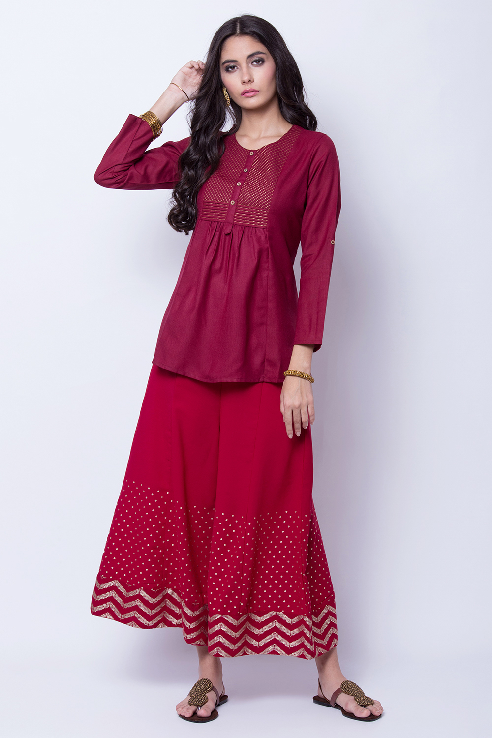 Maroon Poly Cotton Palazzo image number 3