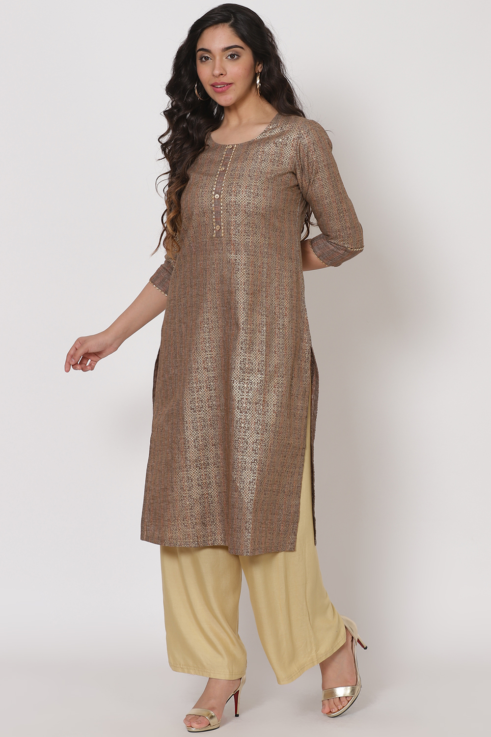 Peanut Brown Polyster Kurta image number 2