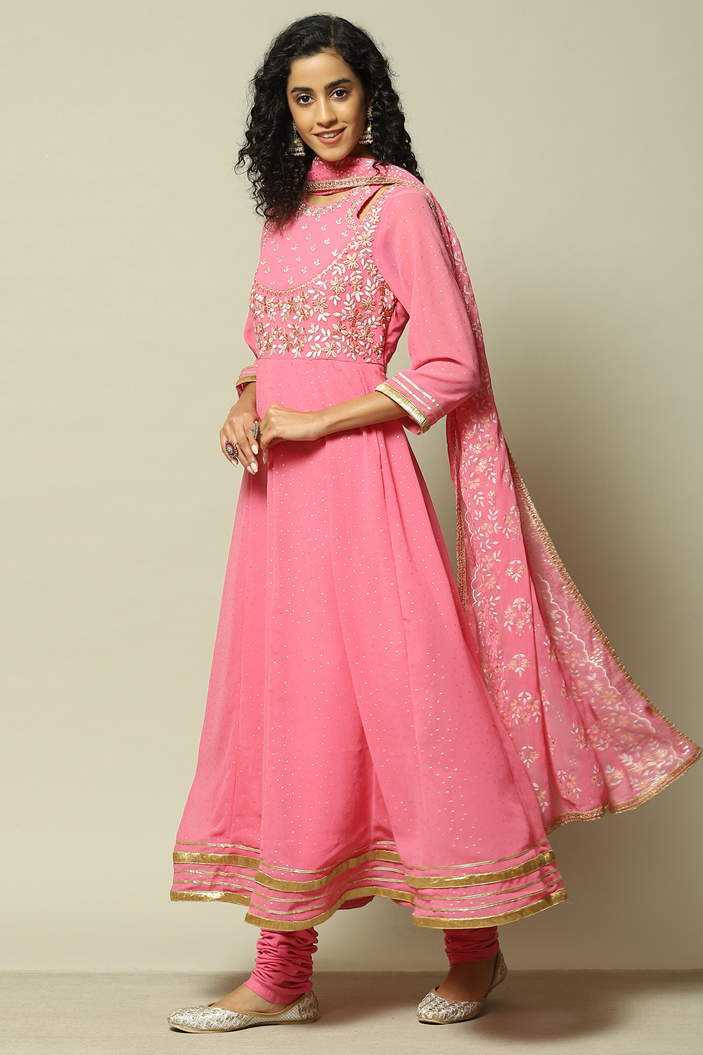 Pink Polyester Kalidar Printed Kurta Legging Suit Set image number 4