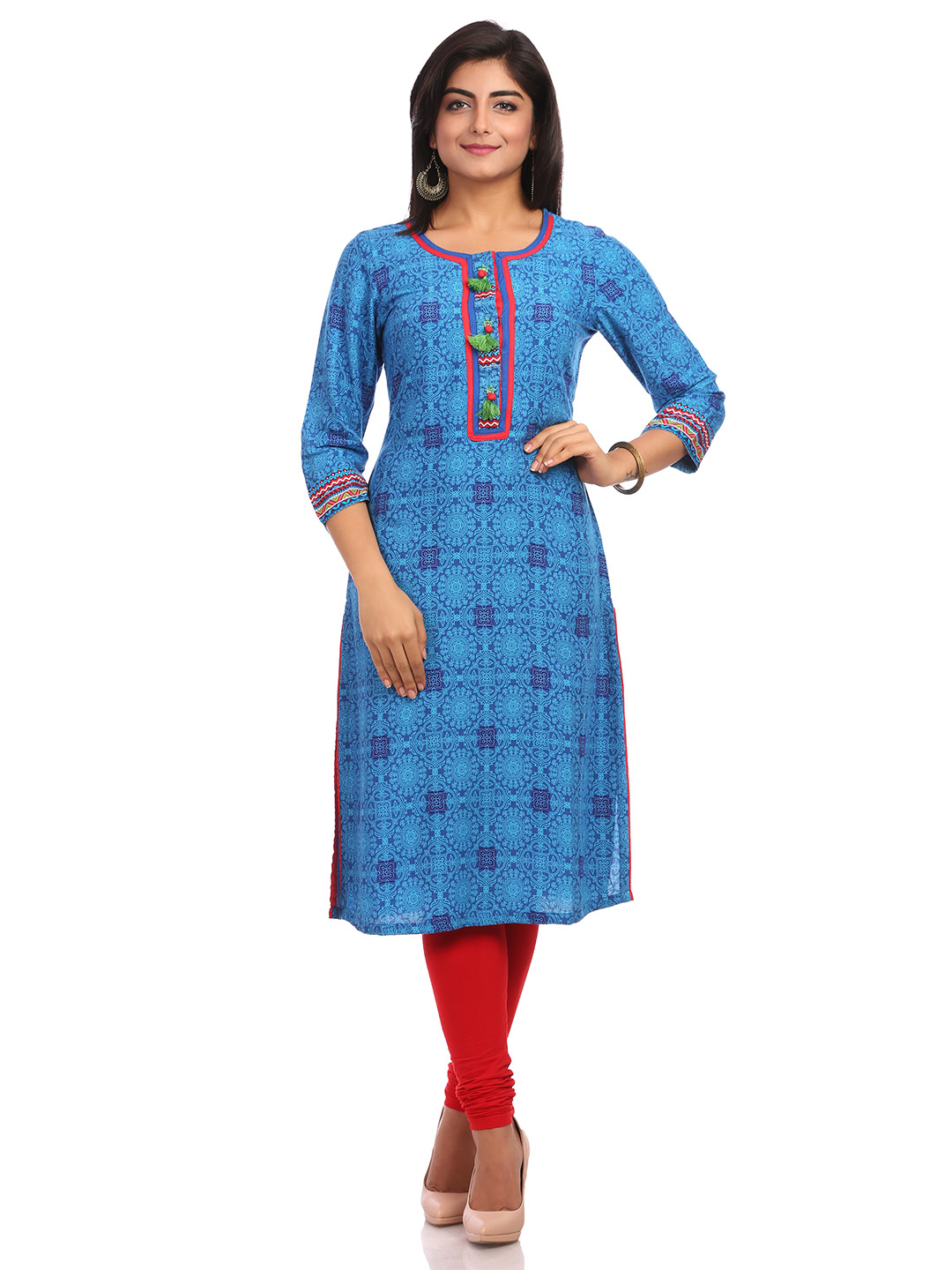 Blue Straight Cotton Kurta image number 0
