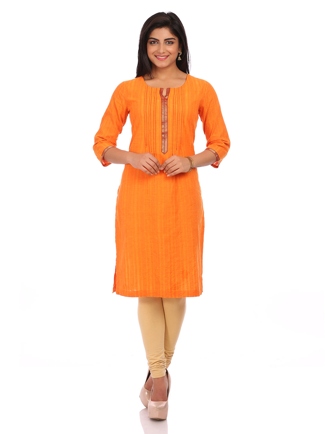 Orange Cotton Straight Kurta image number 0
