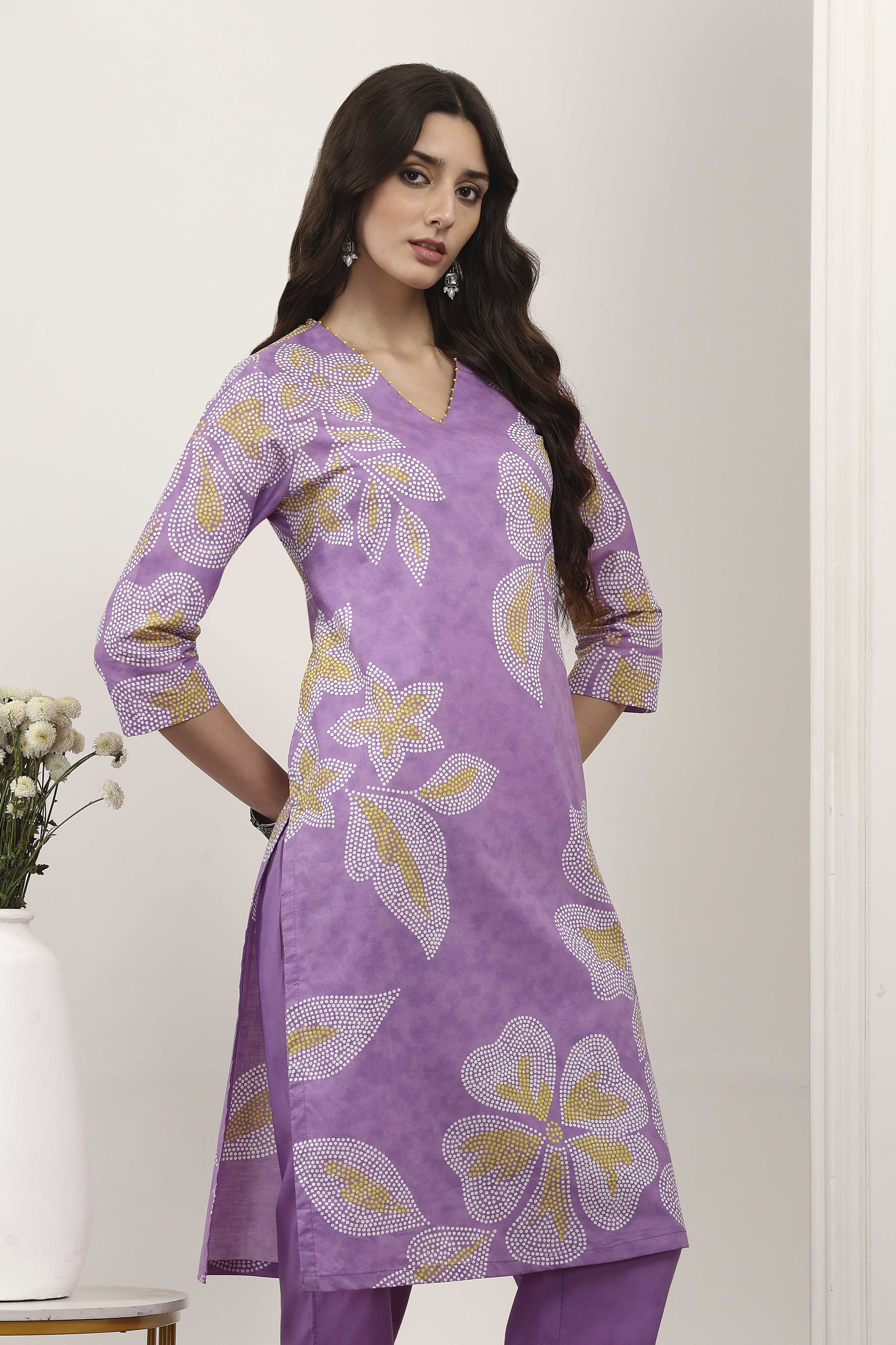 Purple Cotton Kurta Pants Set image number 7