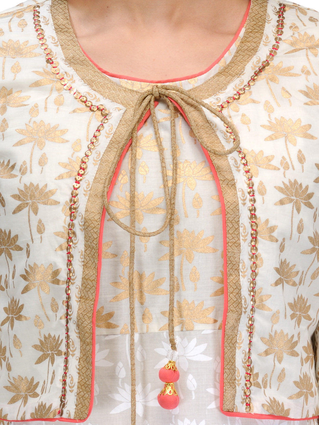 Off White Cotton Straight Jacket image number 4