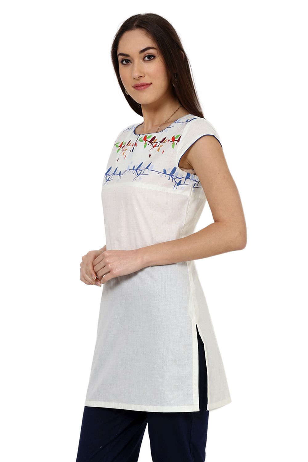 Beige Straight Cotton Indie Top image number 2