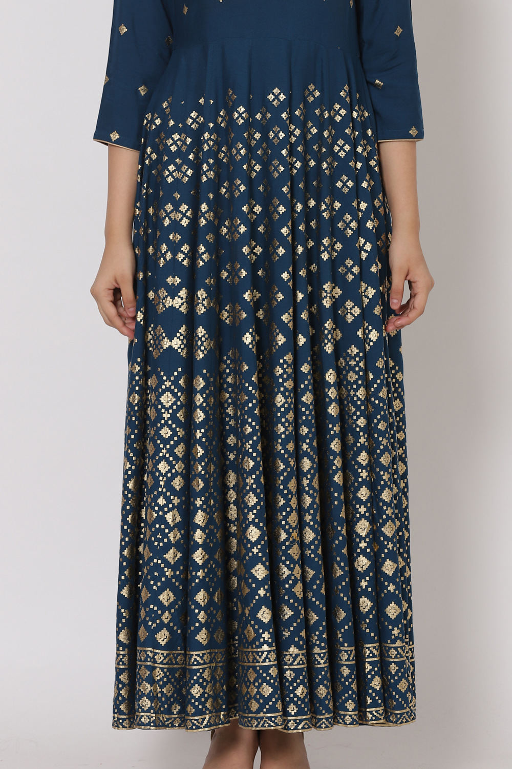 Teal Blue Viscose And Rayon Kalidar Dress image number 1