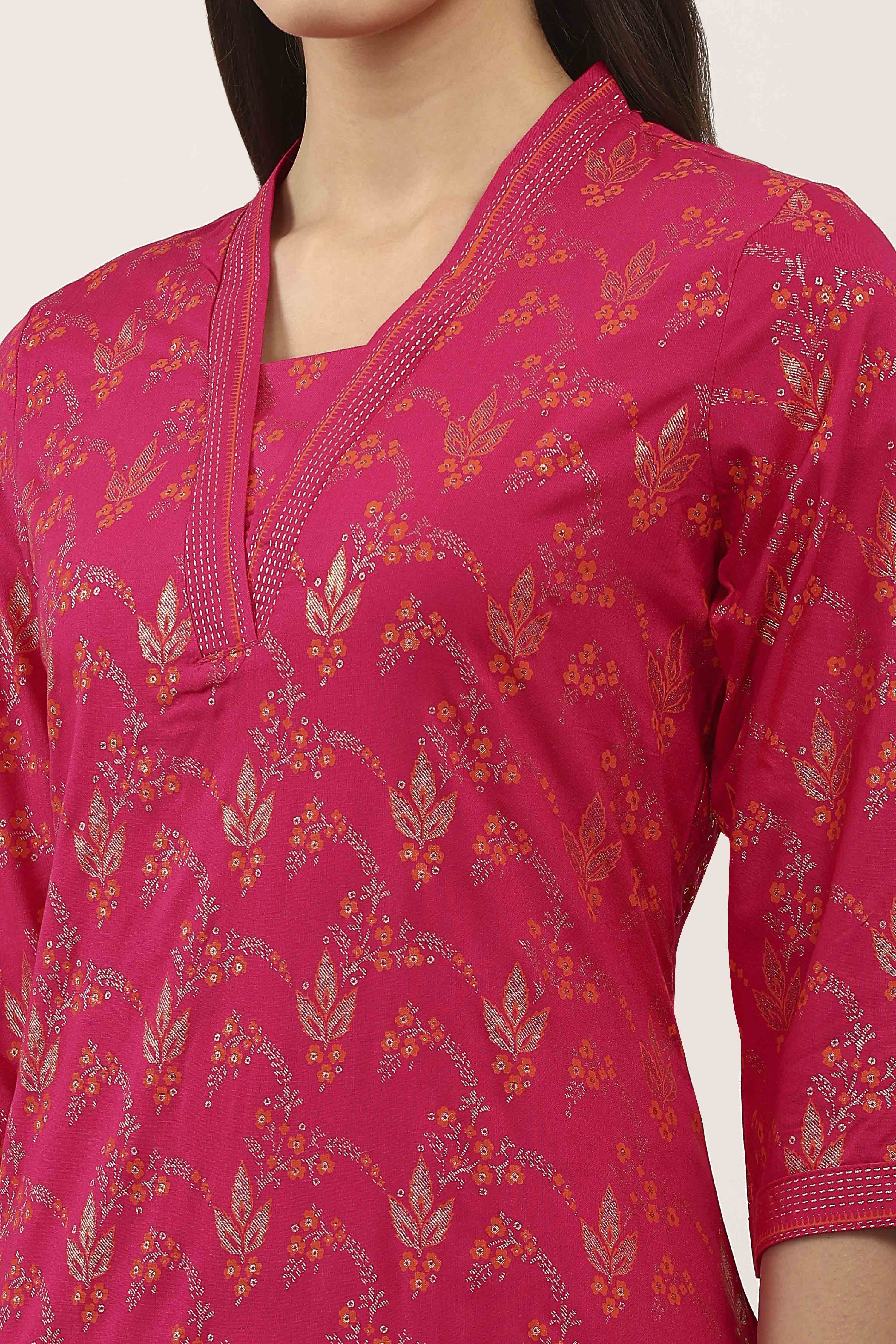 Pink Viscose Rayon Kurta Pants Set image number 1