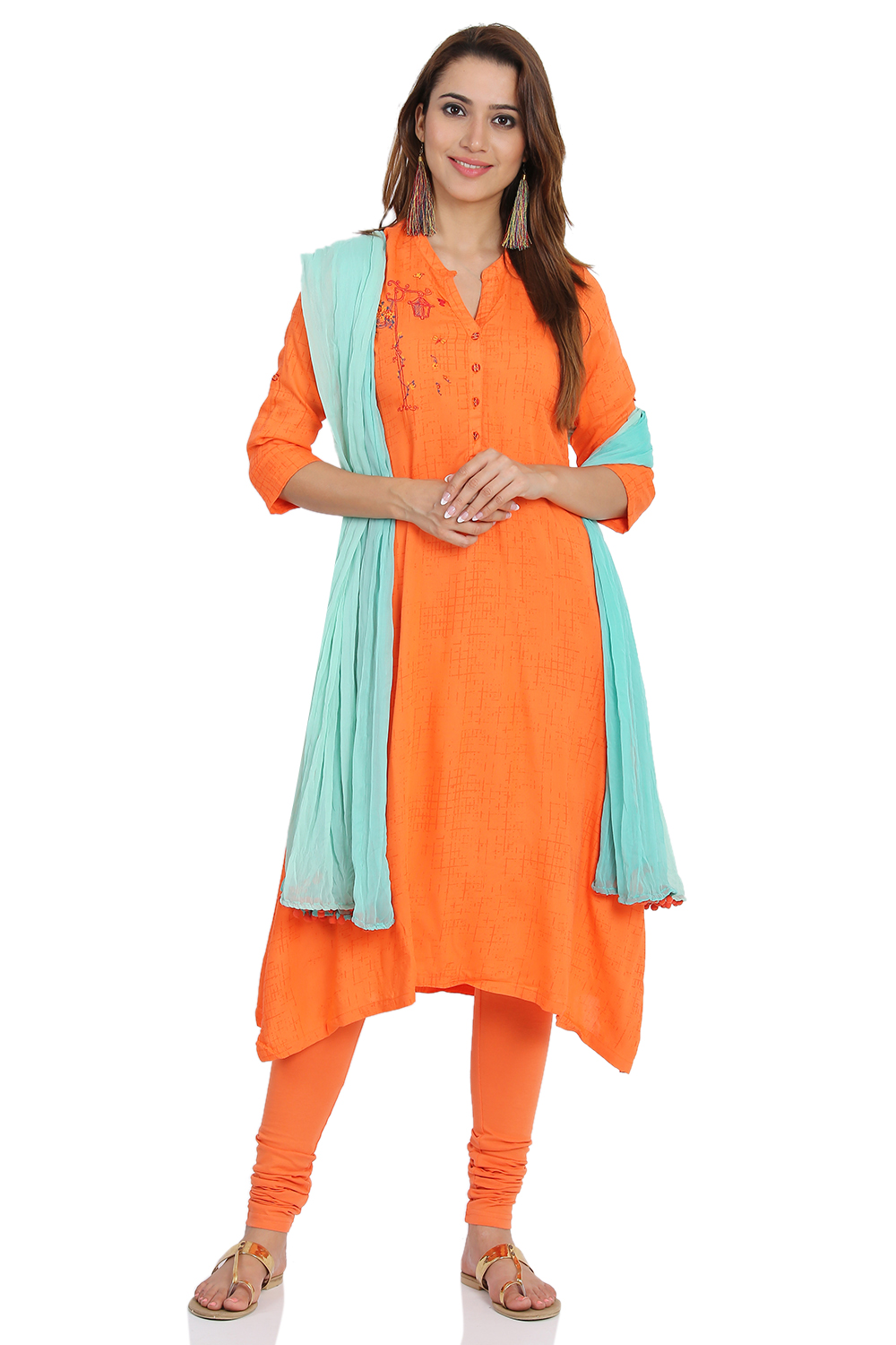 Coral Asymmetric Viscose Kurta image number 2