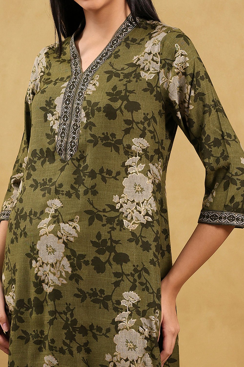 Green Viscose Blend Printed Straight Kurta Pants Set image number 1