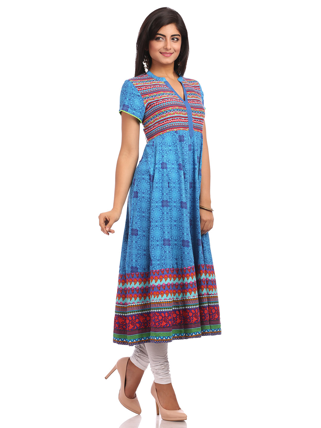 Blue Flared Cotton Kurta image number 2