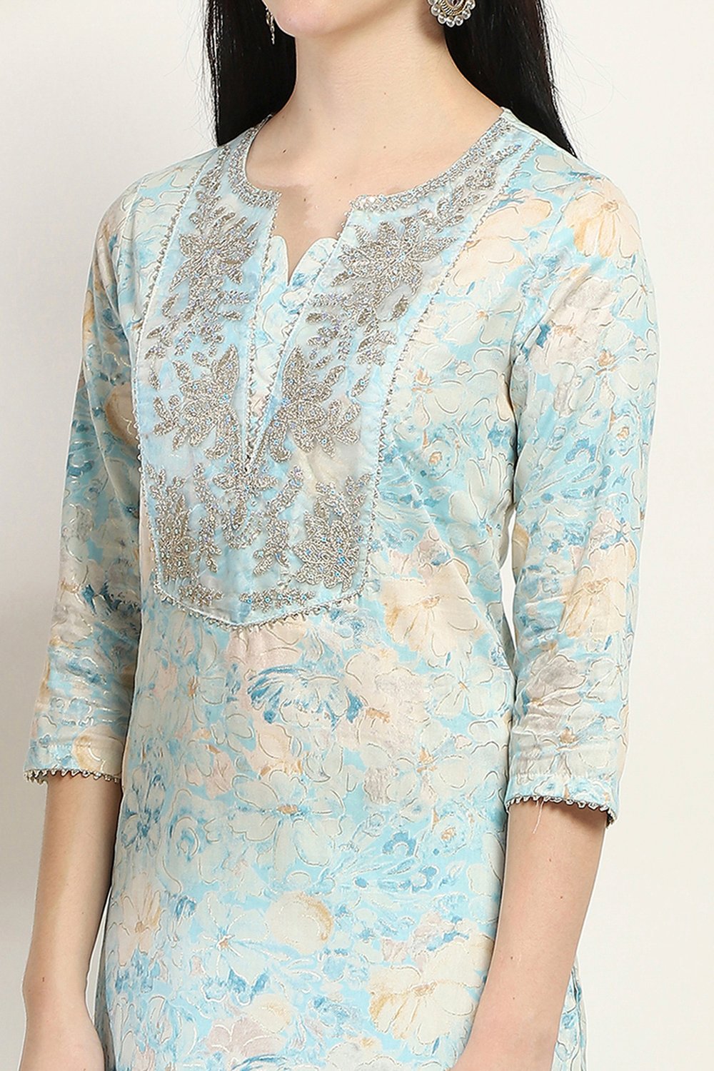 Blue Cotton Straight Set image number 1