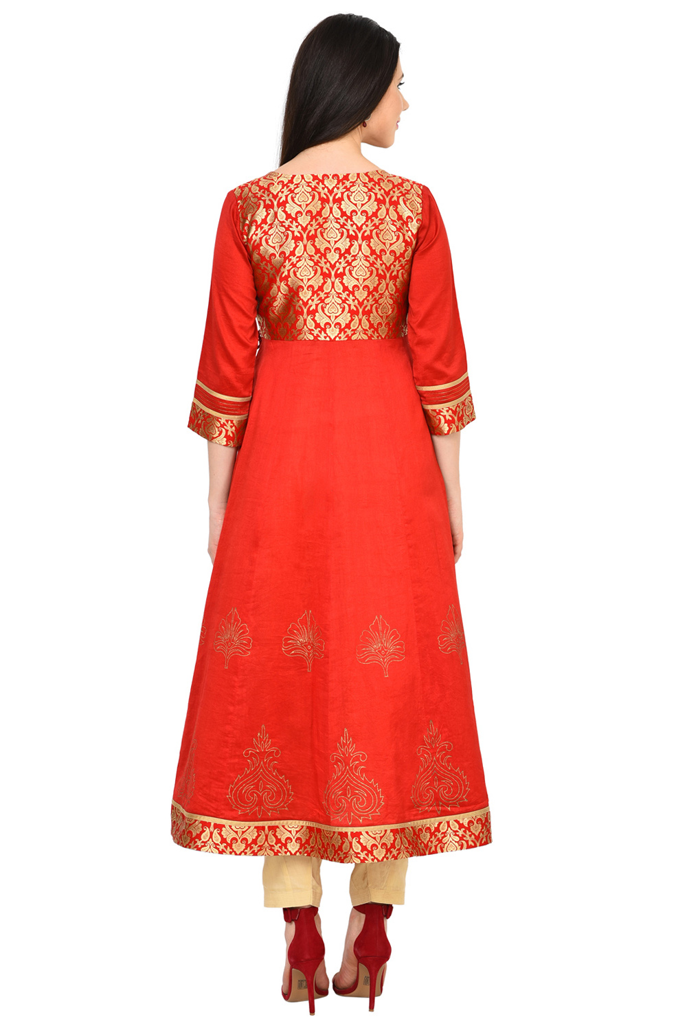 Red Anarkali Polyester Kurta image number 4