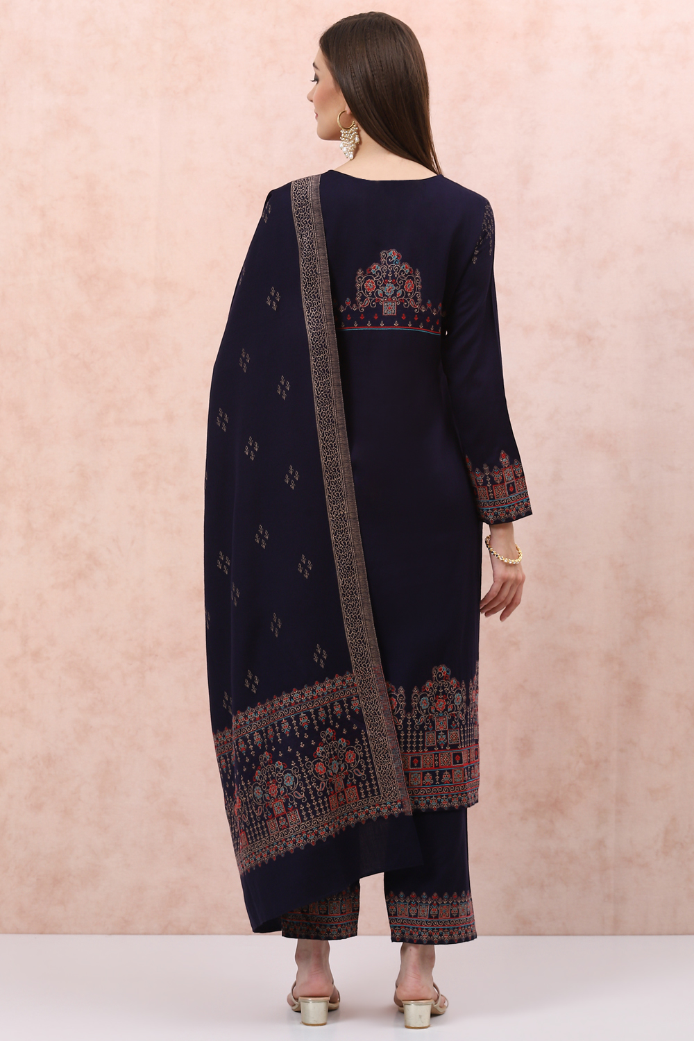 Navy Blue Art Silk Straight Suit Set image number 4