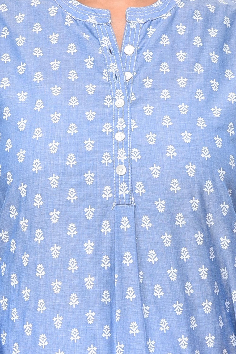 Blue Straight Cotton Kurta image number 4