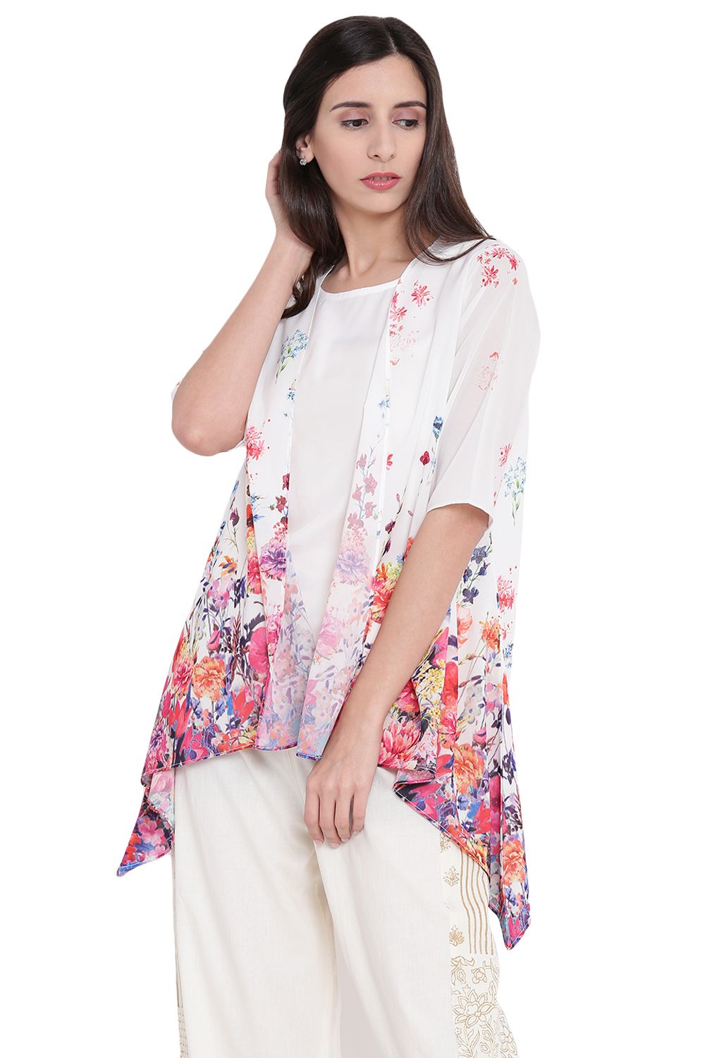 Off White Art Silk Asymmetric Indie Top image number 2