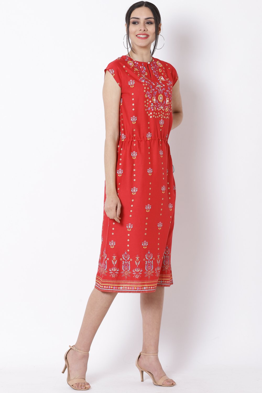 Red Viscose A-Line Dress image number 4