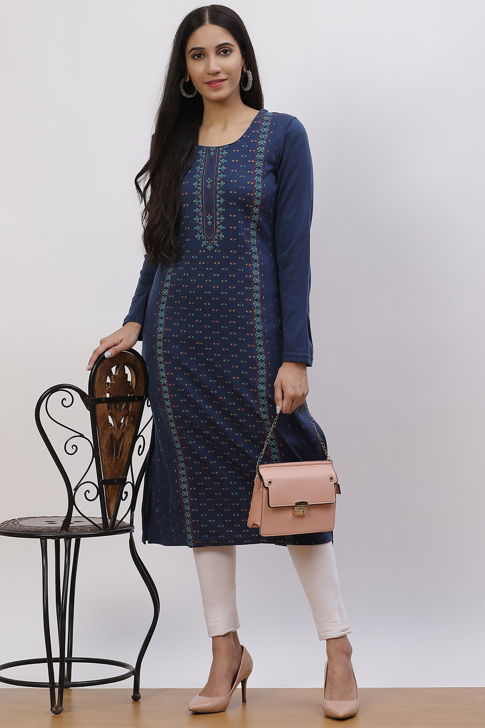 Blue Acrylic Straight Kurta image number 0