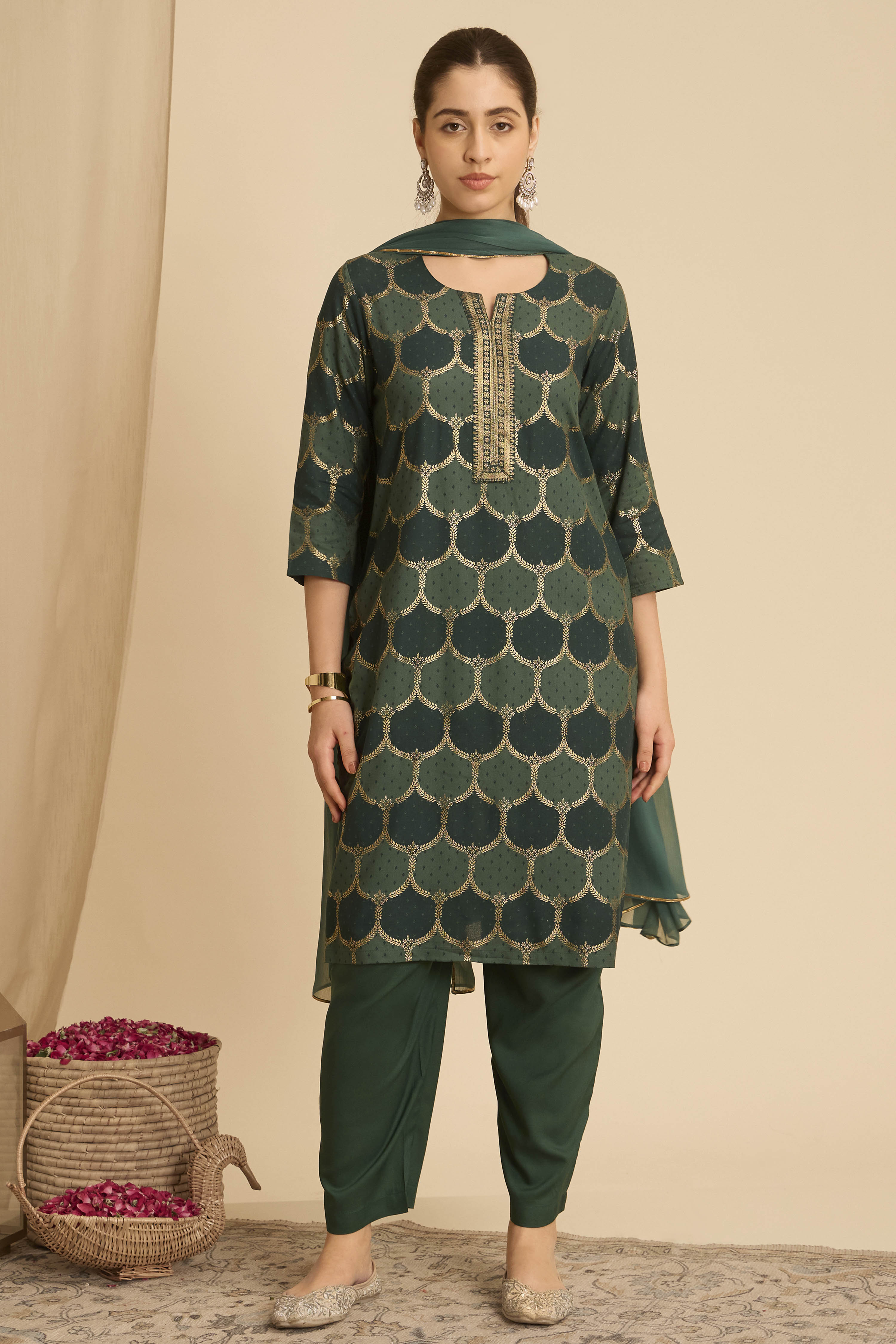 Purple Viscose Rayon Straight Printed Suit Set image number 6